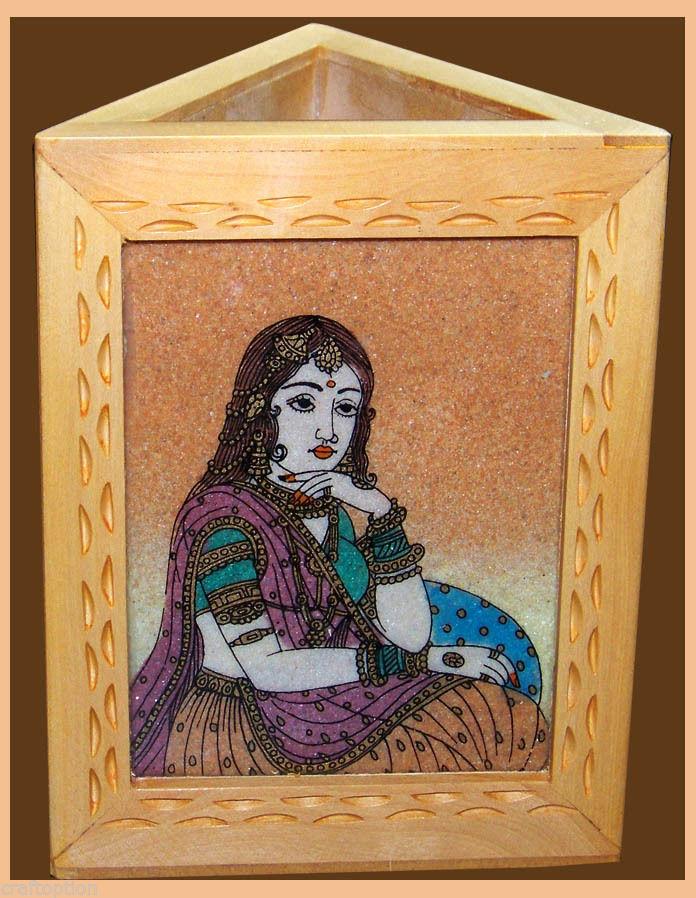 THREE GEMSTONE PAINTING ON A TRIANGLE PEN PENCIL HOLDER/STAND FROM INDIA!!