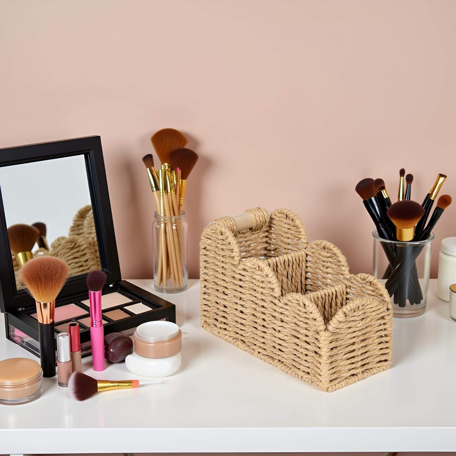 Bedside Table Desk Organizer Caddy, Remote Pen&Pencil Holder Cup, Makeup Brus…