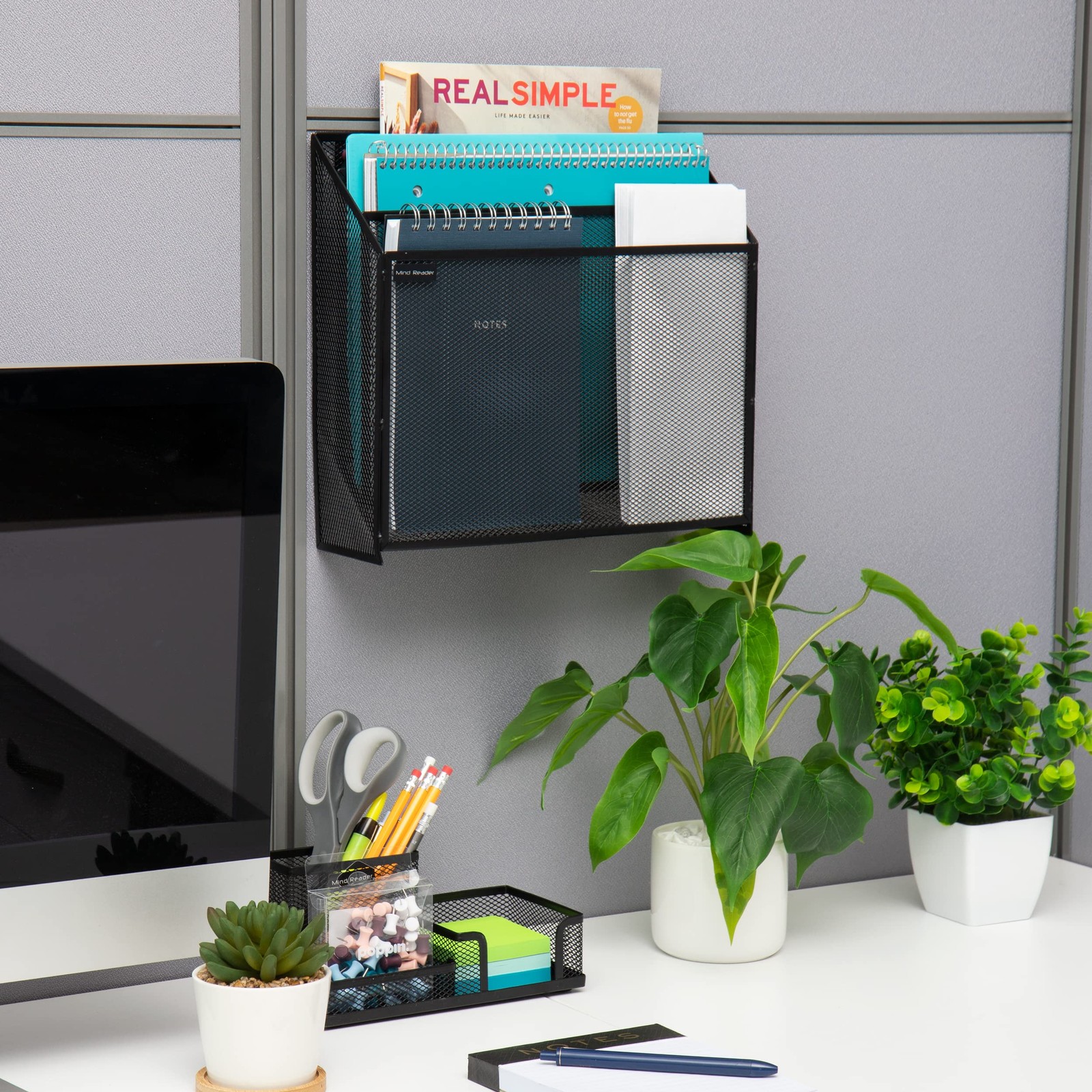 Vertical File Storage, Desktop Organizer, Wall Mount, Office, Metal Mesh, Black