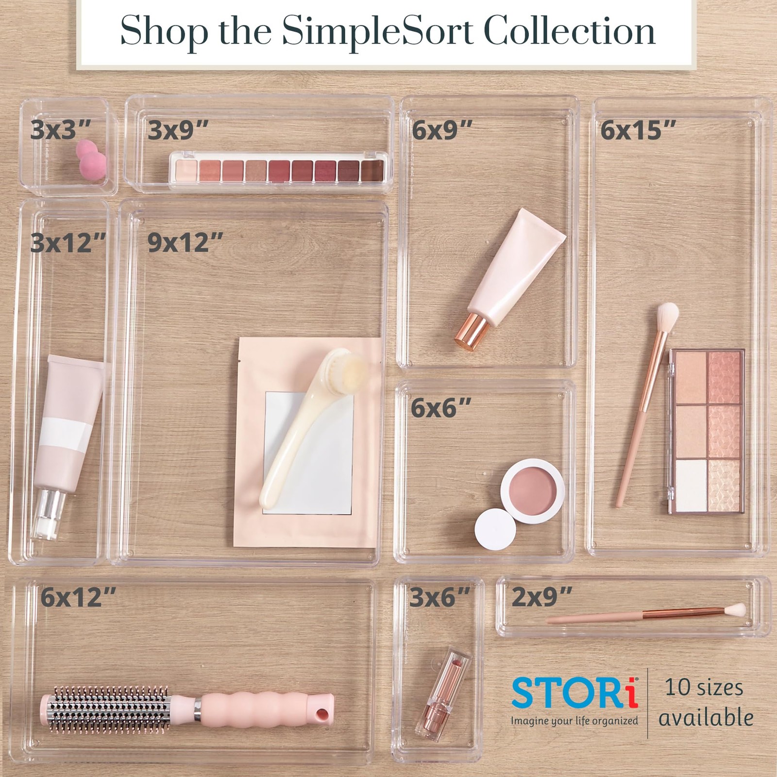 SimpleSort 6-Piece Stackable Clear Drawer Organizer Set | 3″ x 3″ x 2″ Square…