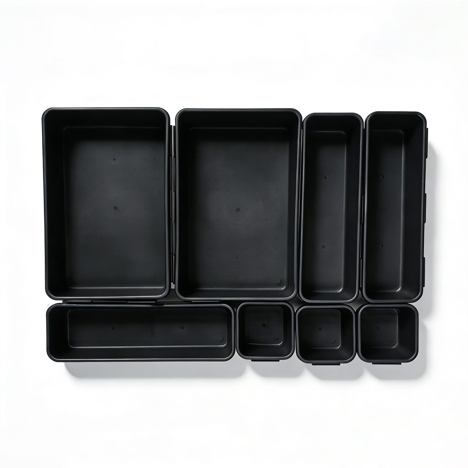 U-KIME 8-Piece Interlocking Drawer Organizer Trays, Black Plastic