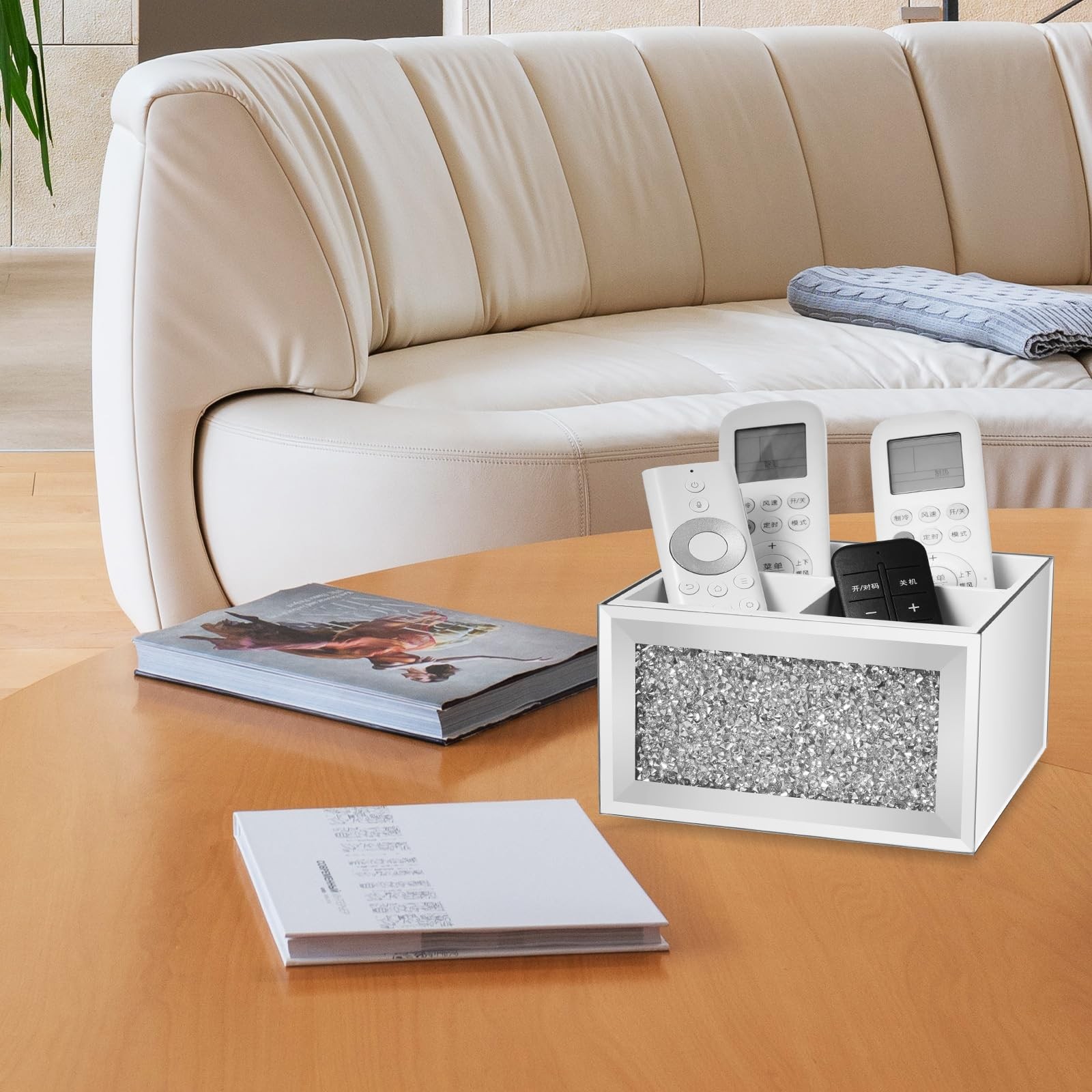360 Rotating TV Remote Control Holder Caddy Storage for Table, Silver Bling C…
