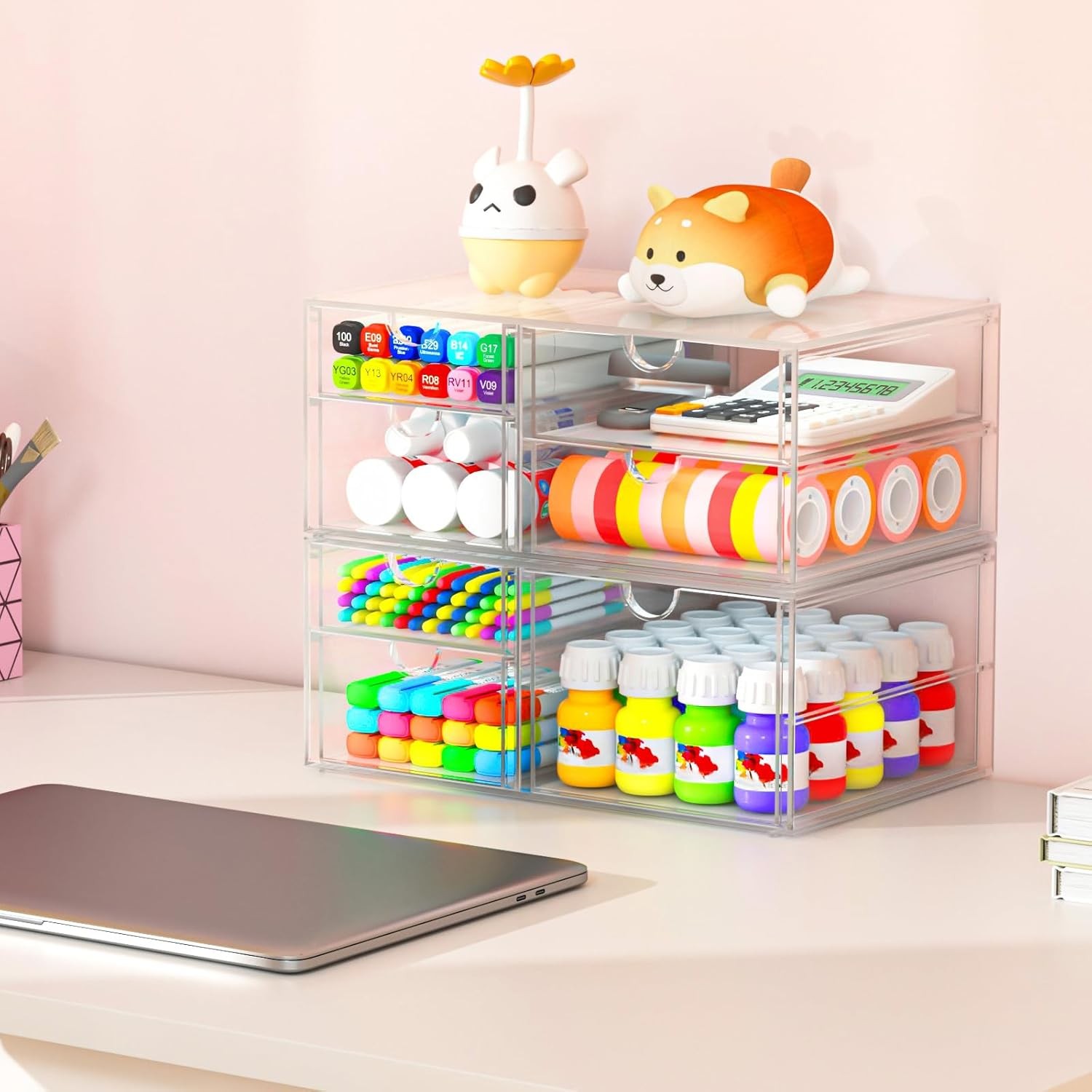 4PCS Desk Organizers and Accessories with 22 Drawers, Office Desktop Drawers NEW