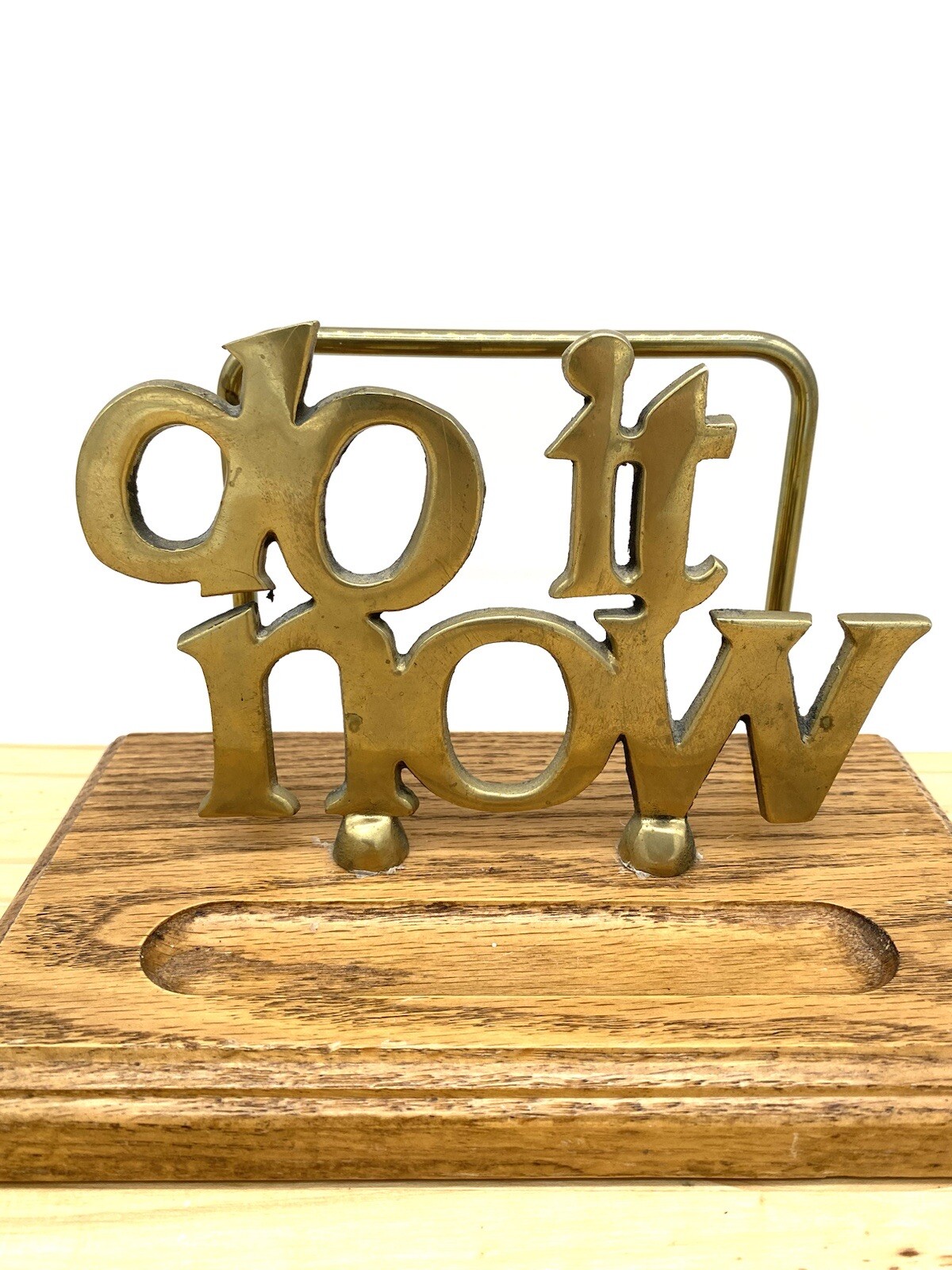 Vintage Brass On Wood Inspirational DO IT NOW Desk Organizer Mail Holder