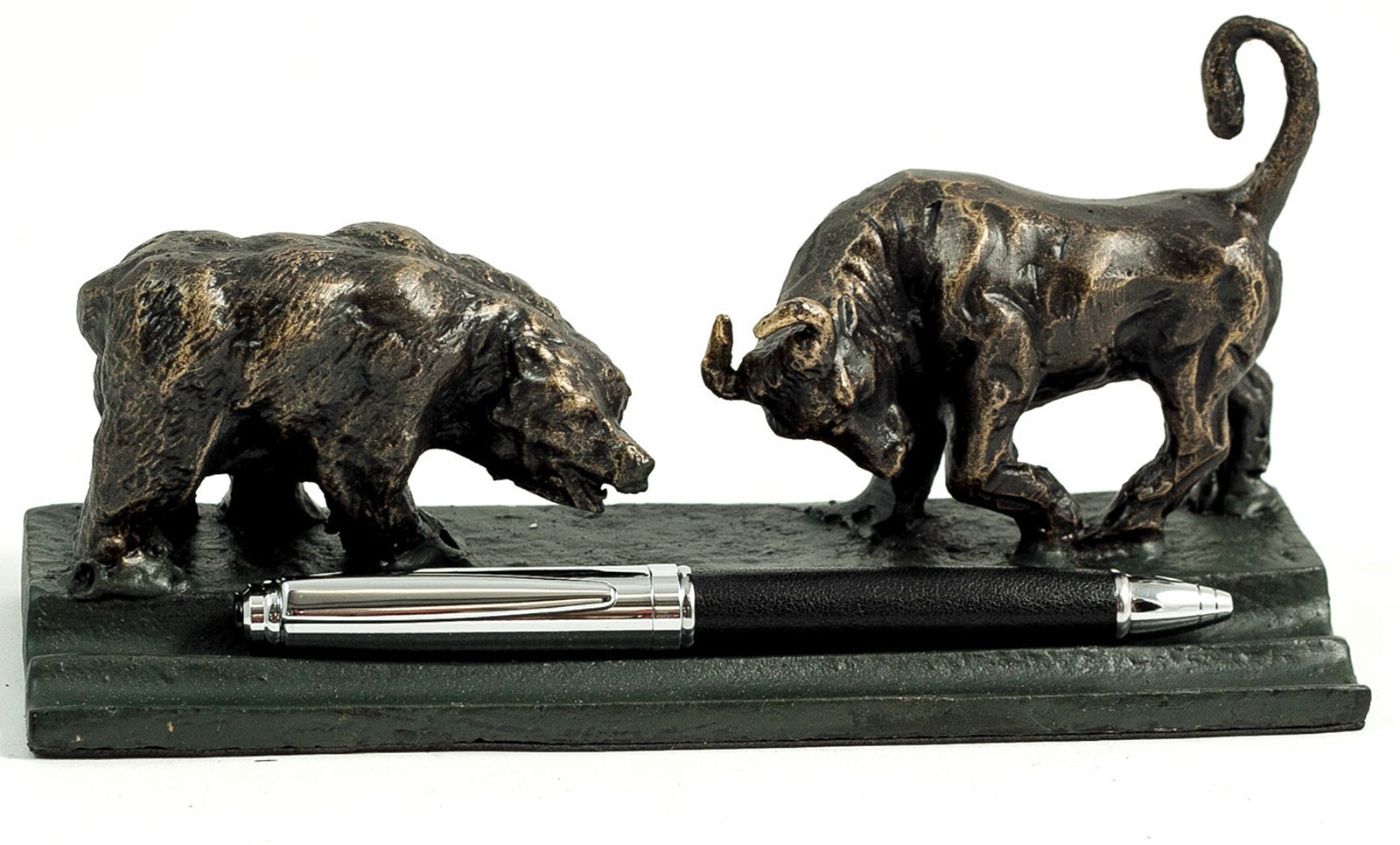 WALL STREET BULL AND BEAR DOUBLE PEN HOLDER – PEN STAND