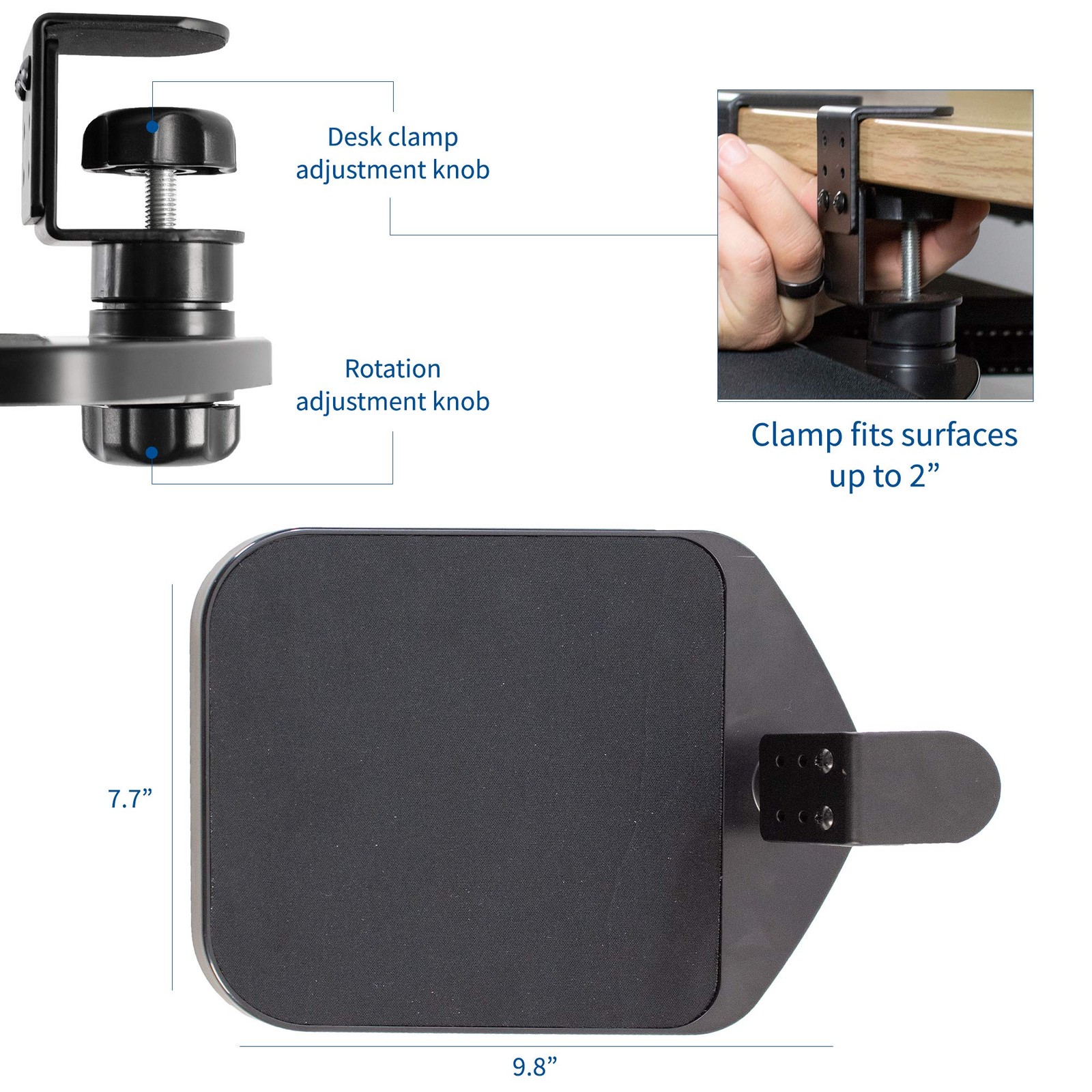 VIVO Clamp-on Mouse Pad Holder Platform, Adjustable 9.8L x 7.7W inches, Black