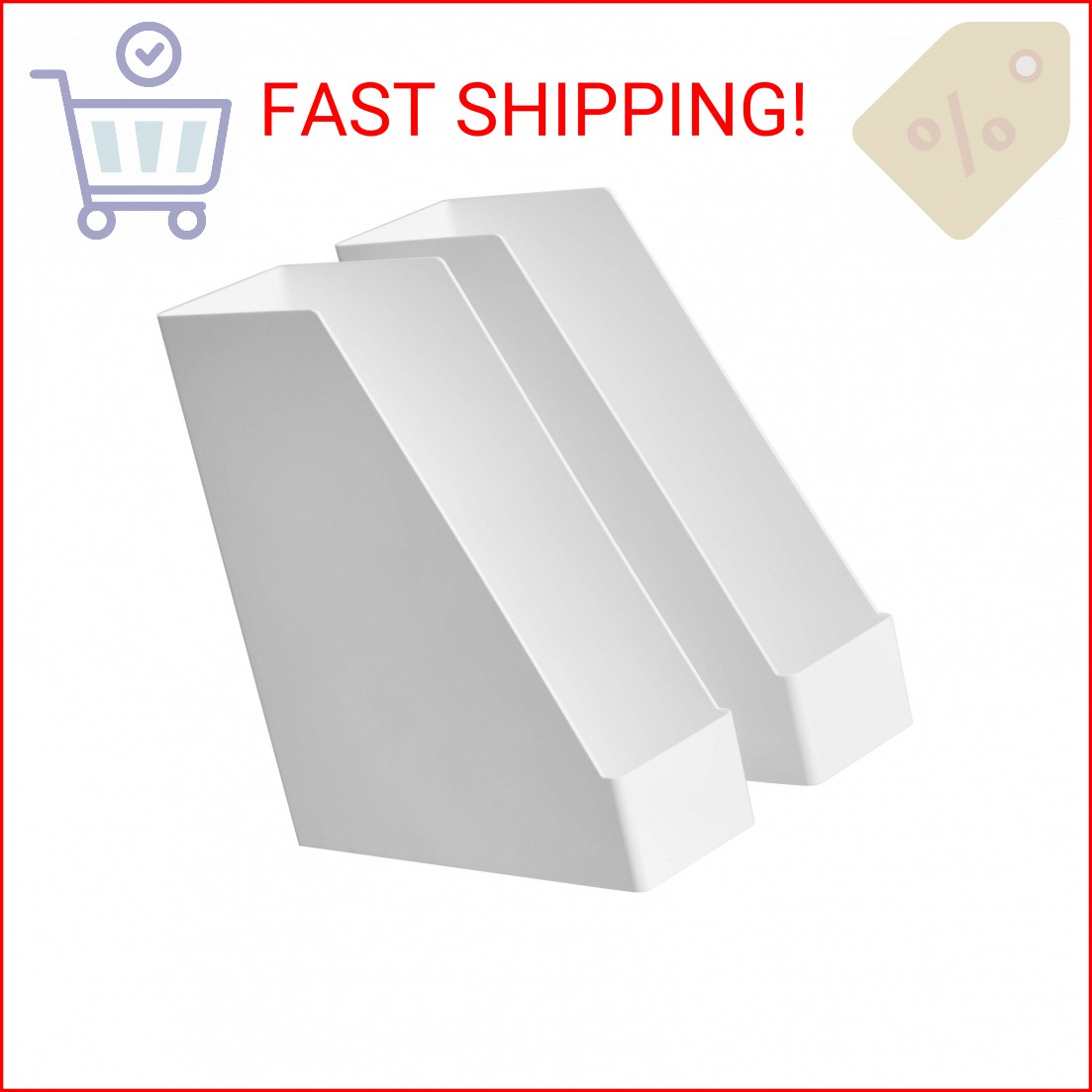 Amazon Basics Rectangular Plastic Desk Organizer, Magazine Rack, White, 2-Pack