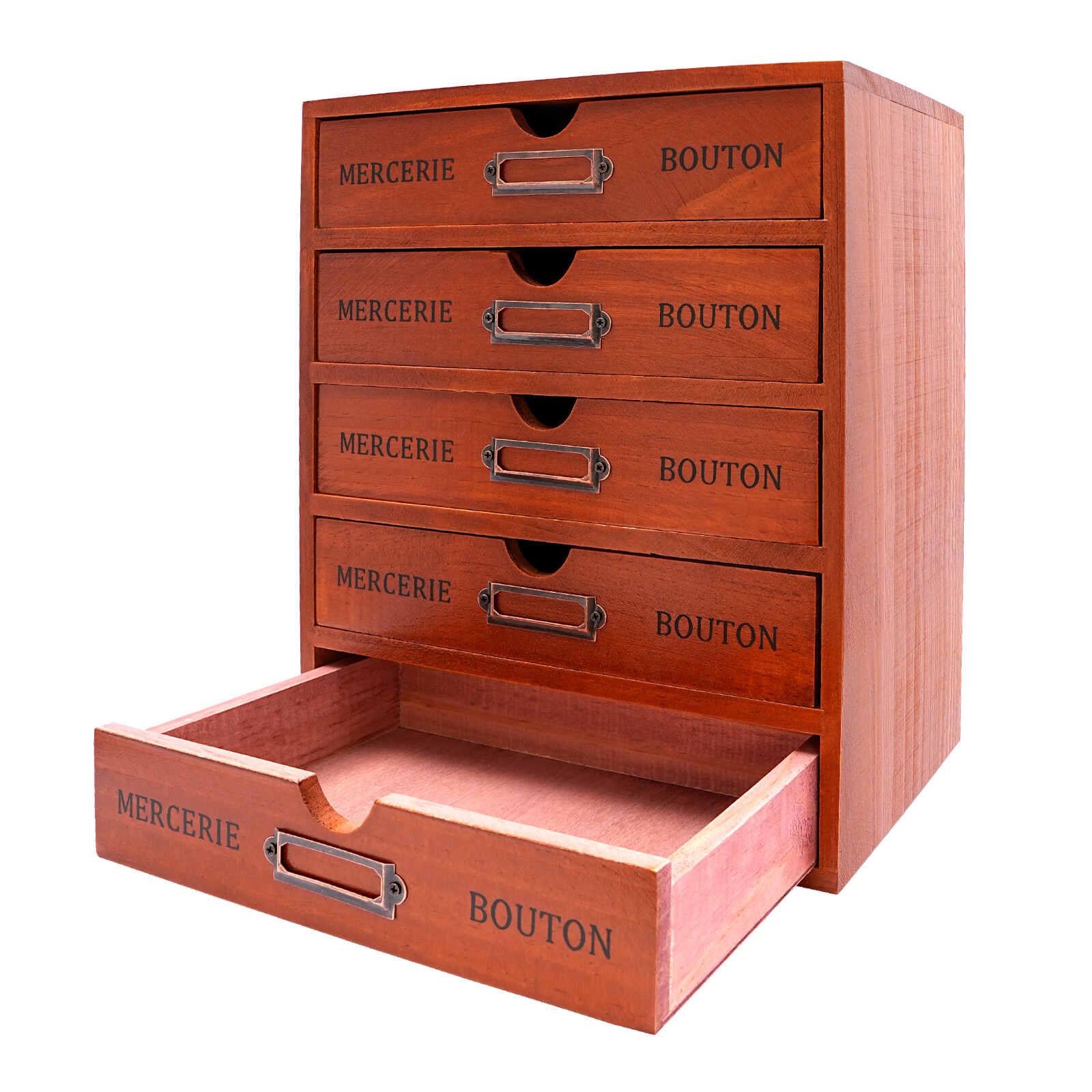 5-Drawer Brown Wooden Desk Organizer Storage Drawers Vintage Shelf Drawer