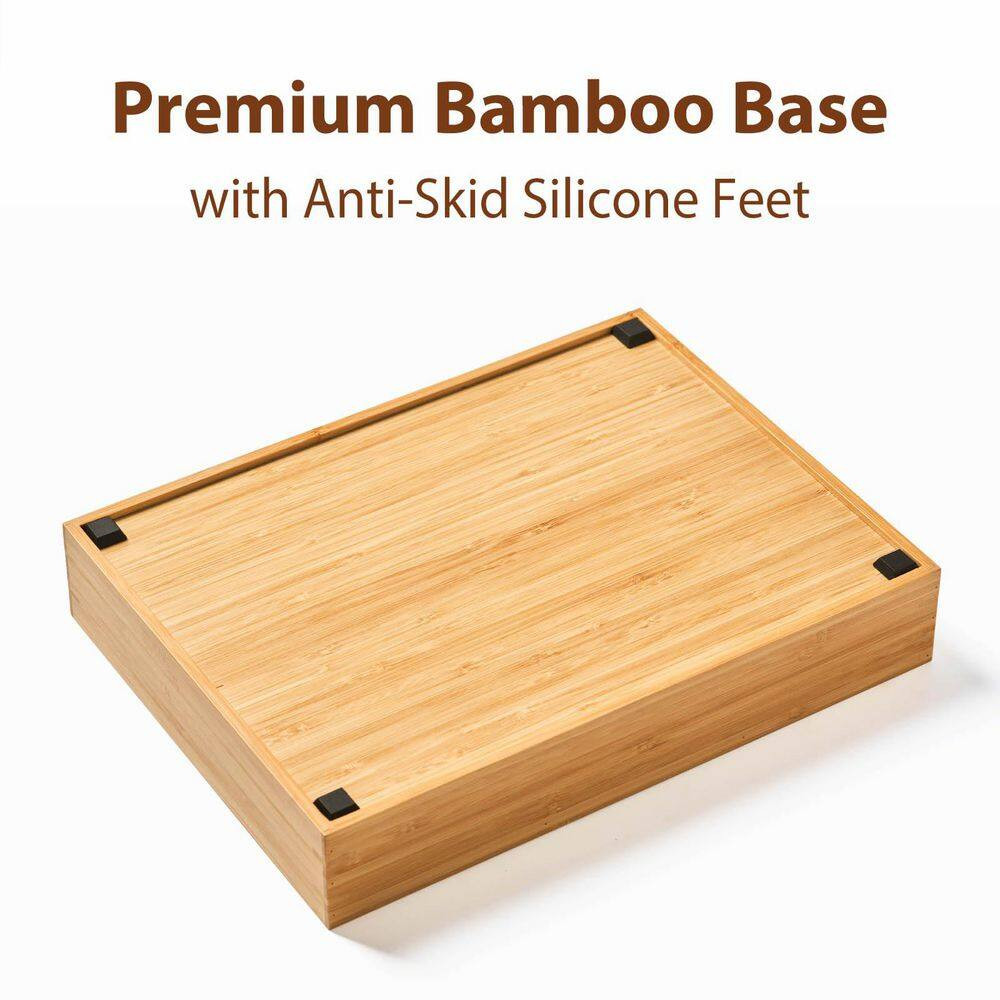 Natural Bamboo Desk Drawer Organizer with Adjustable Compartments, Office Storag