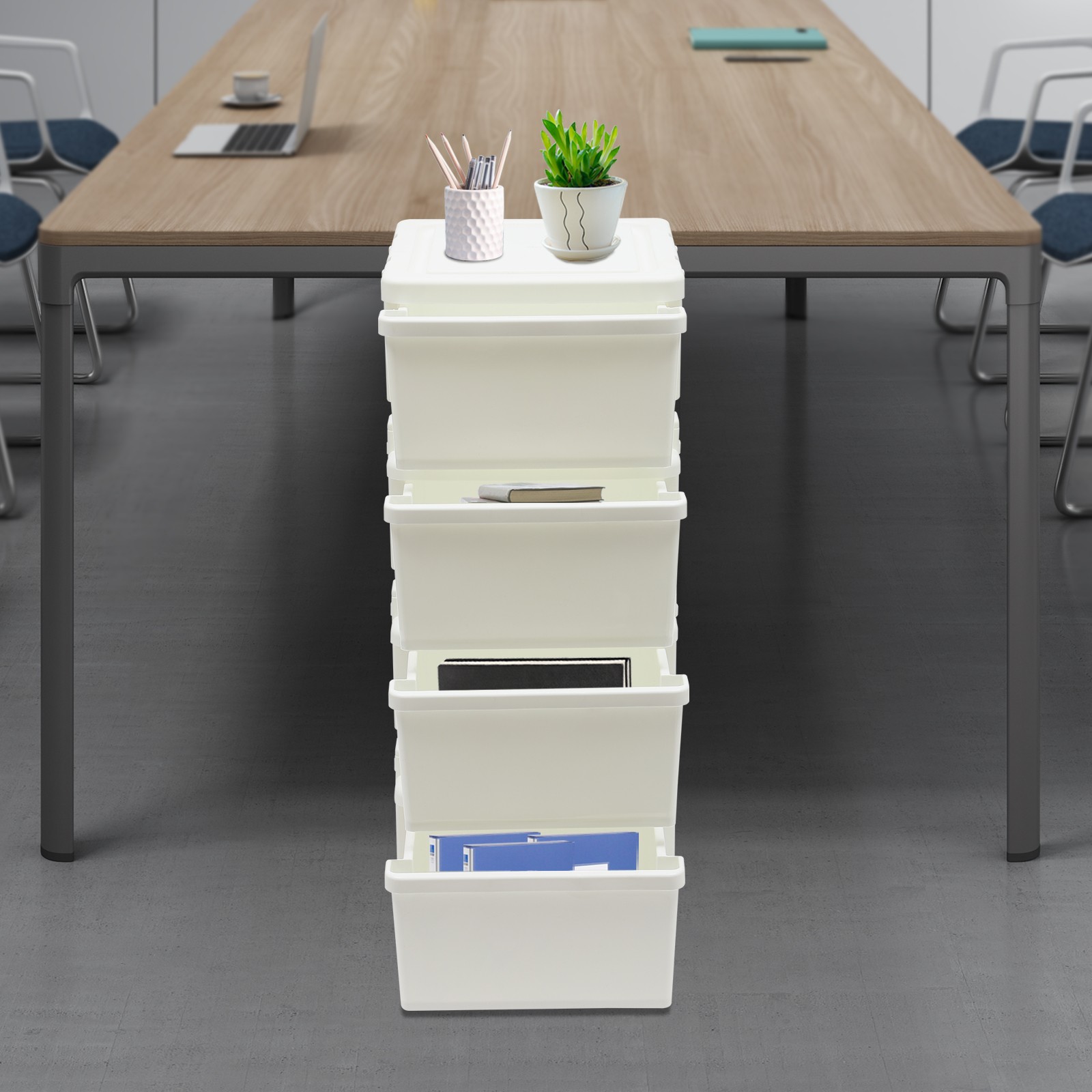 Floor Standing 4 Tier Drawer Storage Unit with Wheels Easy Assembly For Office
