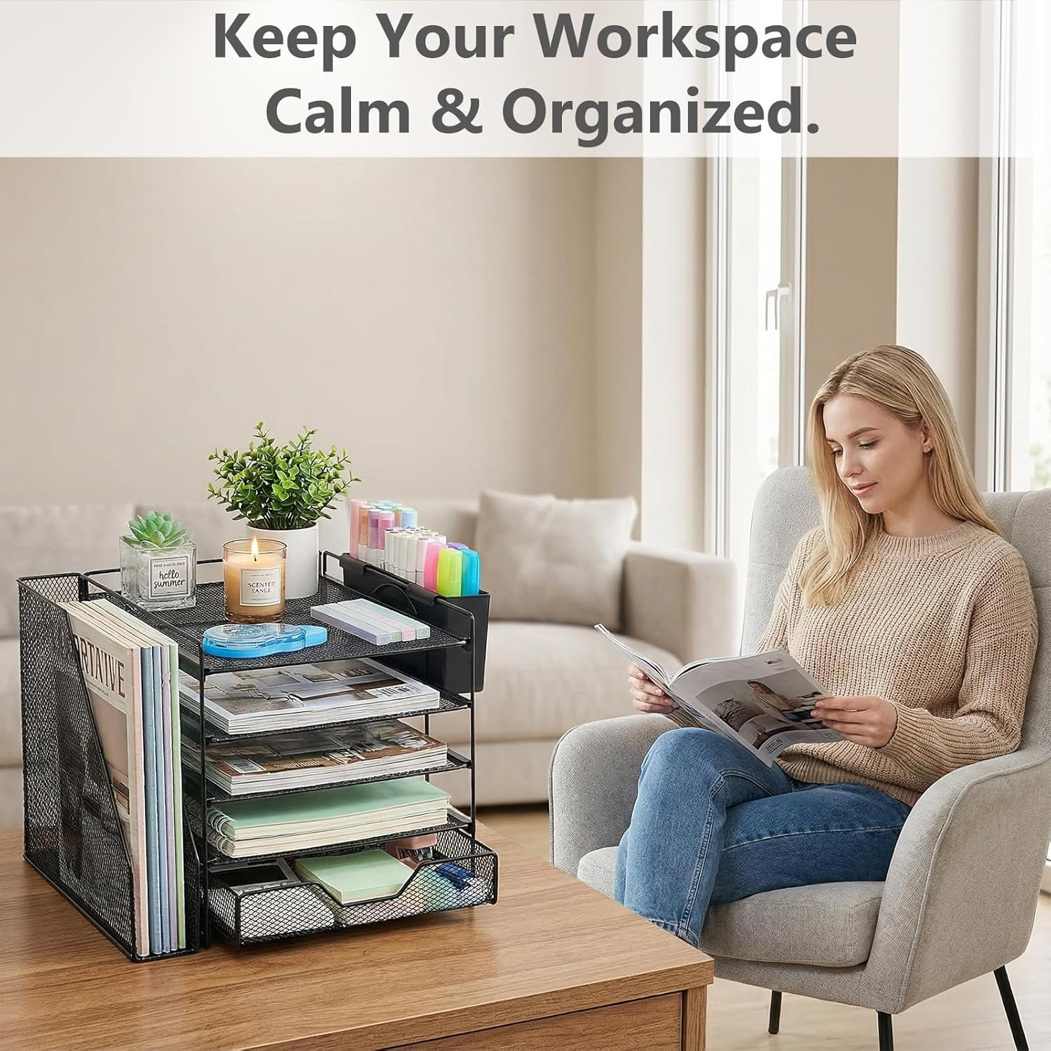 Desk Organizers and Accessories, 5-Tier Paper Letter Tray Organizer with File