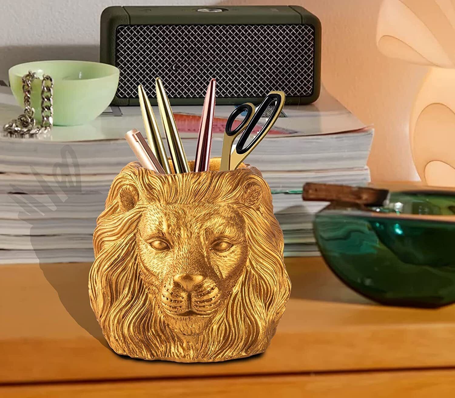 Lion Pencil Holder For Desk Golden Pen Holder For Desk Organizer Office