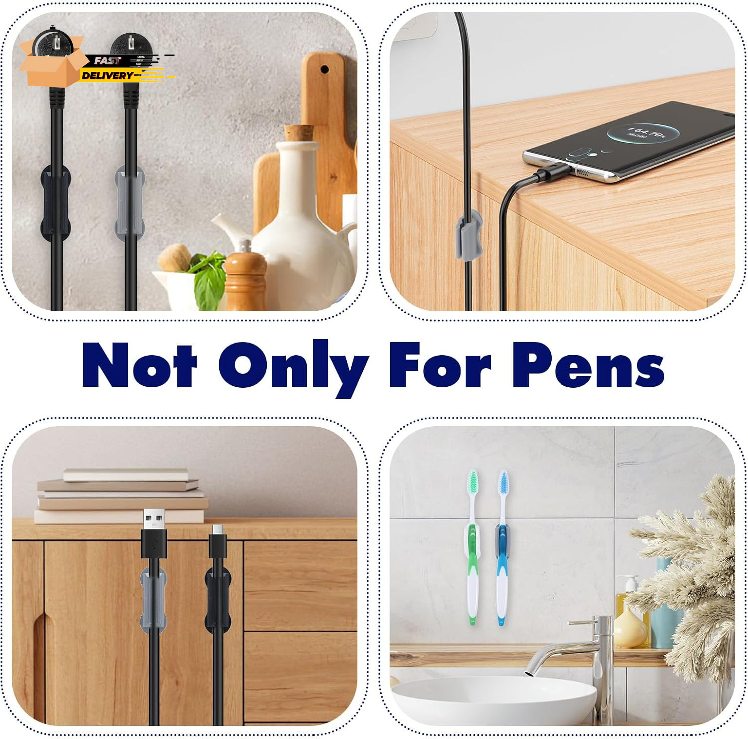6 Pcs Pen Holder for Wall, Adhesive Sticky Silicone Pencil Holder For