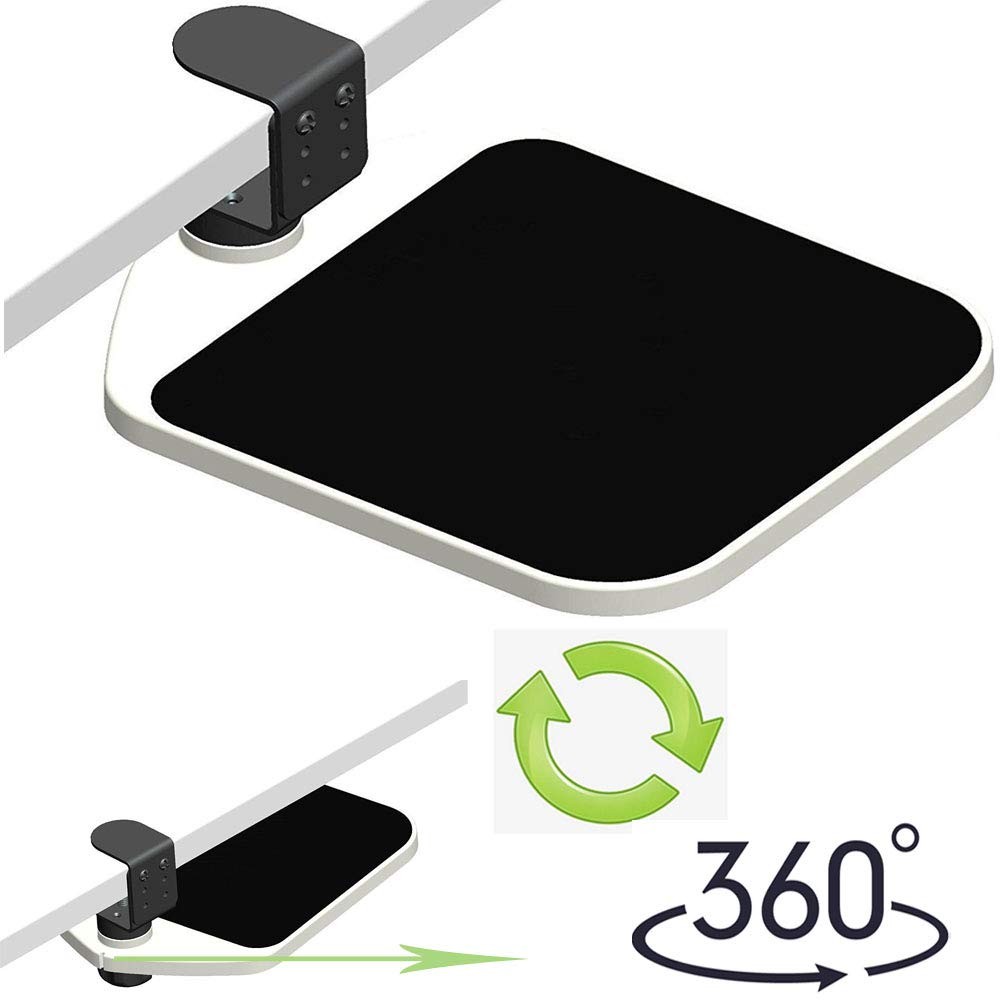 FUZADEL Mouse Platform Clamp On Under Desk 7.6L x 3W inches, White+Black