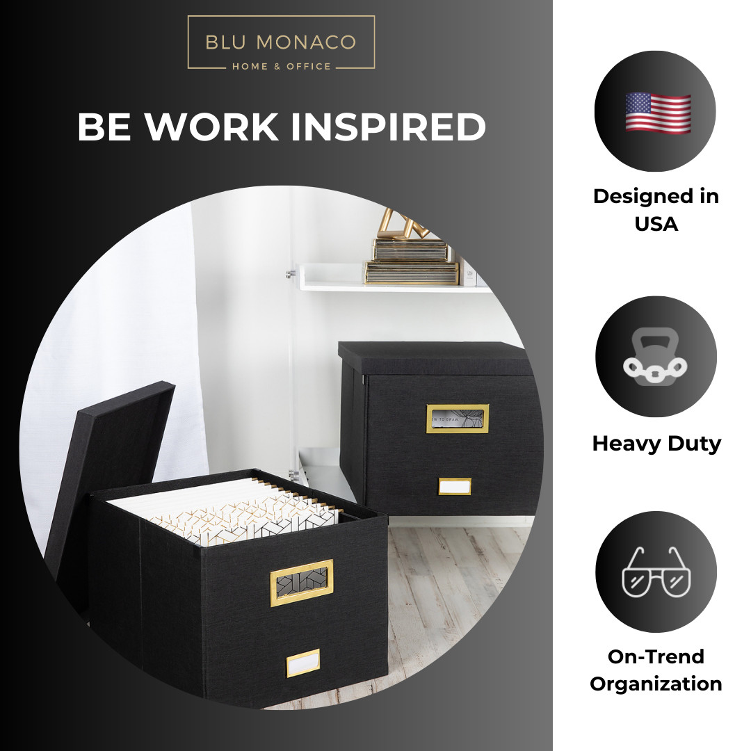 Boxes for Hanging Files with Lid: Black Document Organizer, Hanging File Box