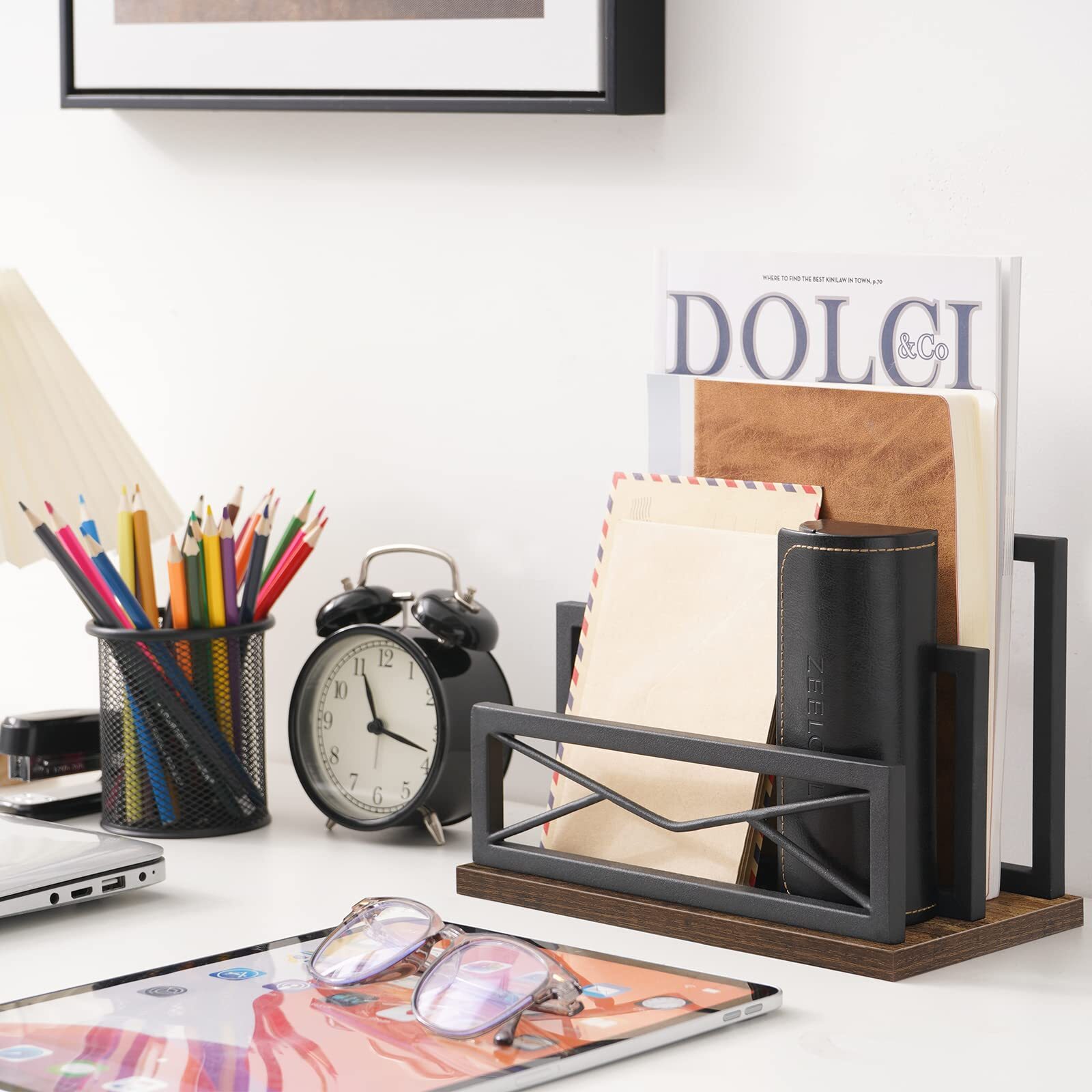 Snughome Desktop Mail Organizer Desk Mail Organizer with 2-Slot Matte Black M…