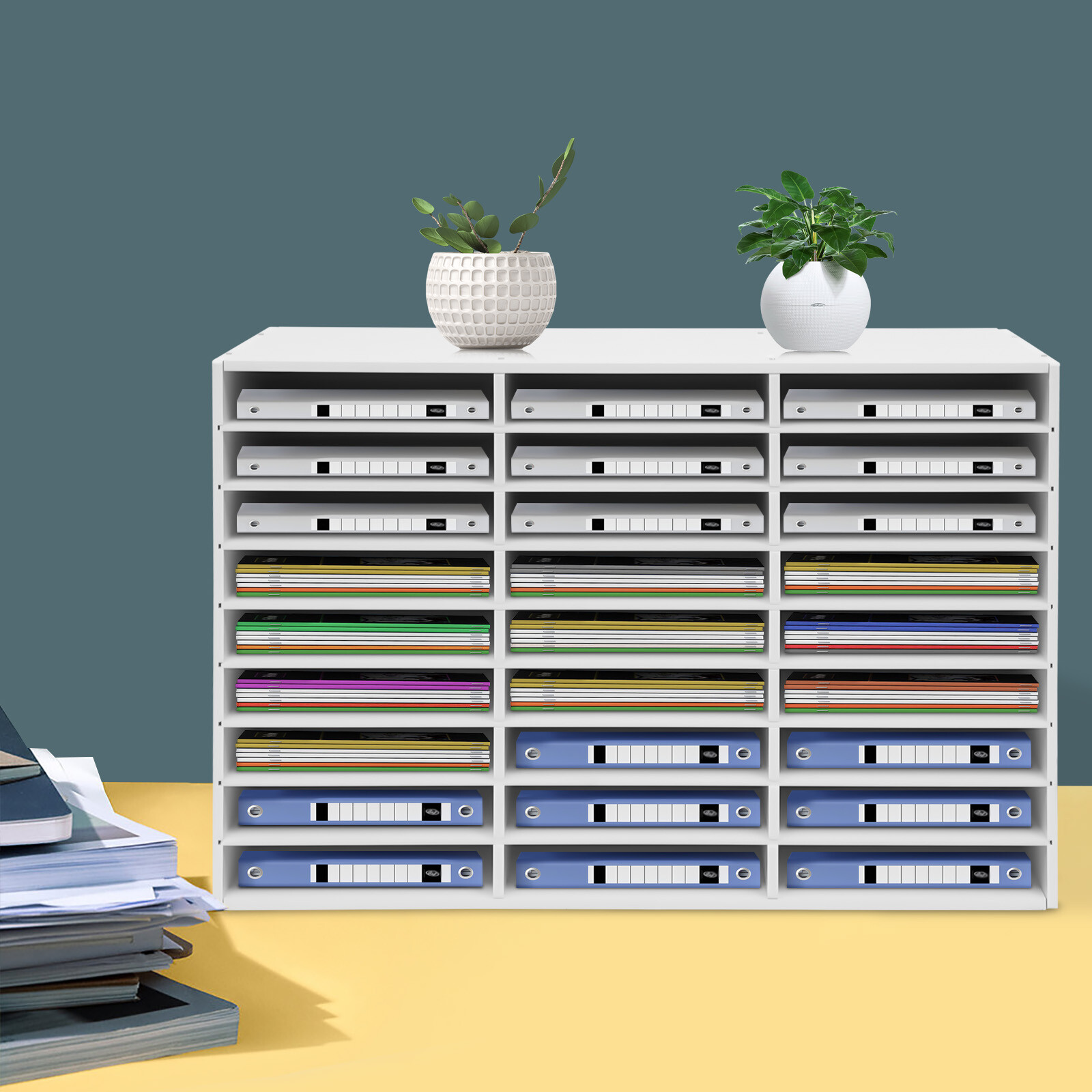 White Desktop Literature Organizer with 27 Compartments for Home or Office