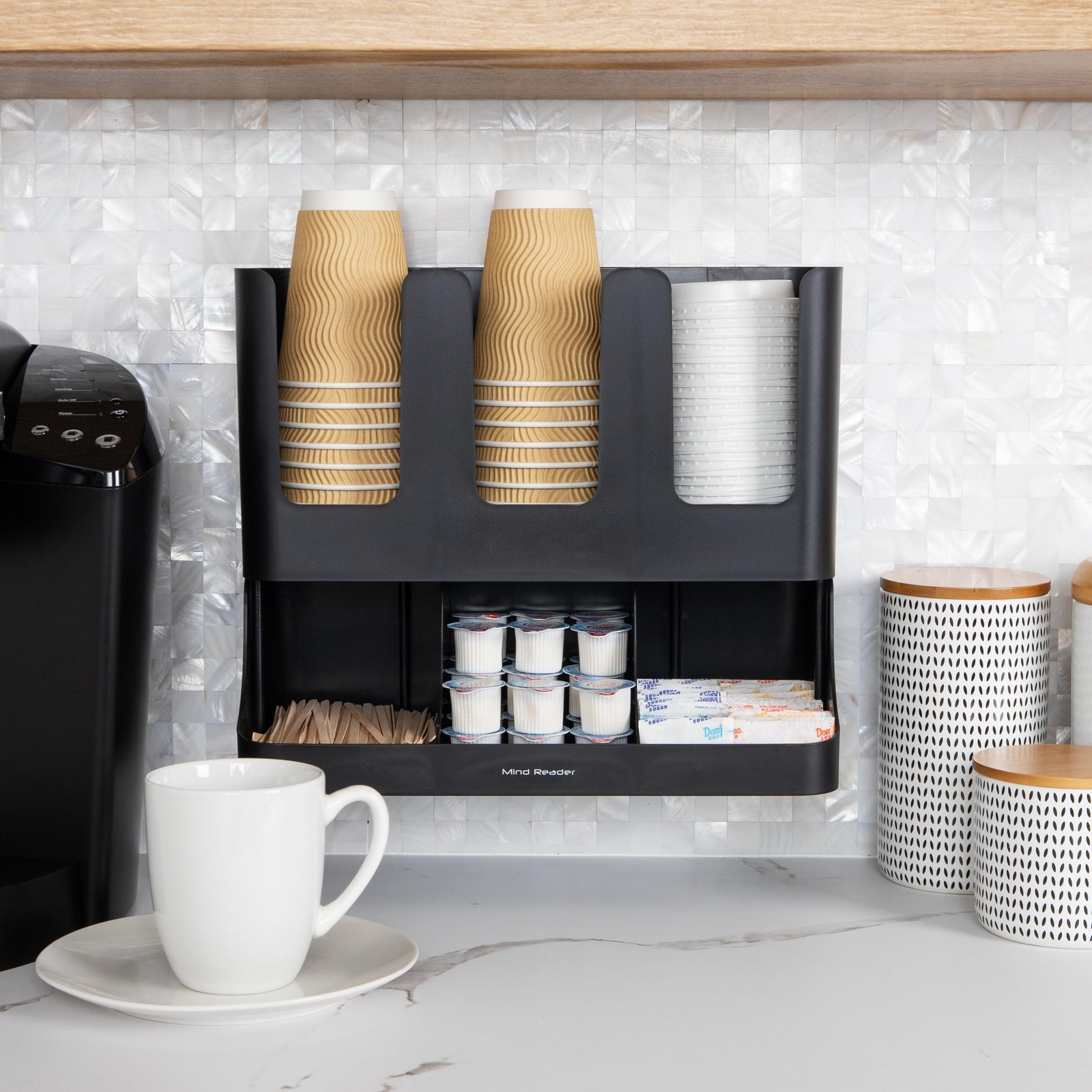 Mind Reader Condiment Station, 6-Compartment, 13″ L x 6.4″ W x 11.5″ H, Black