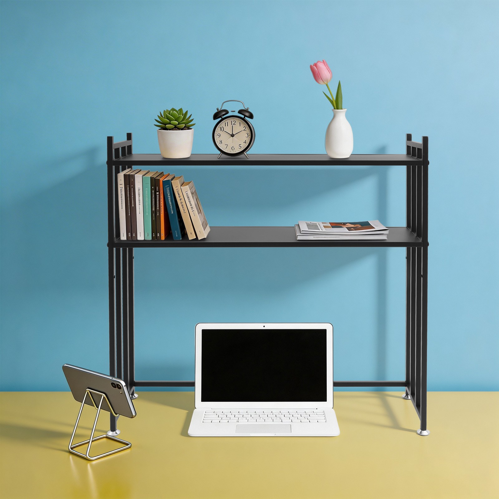 2-Tier Desk Shelf Desktop Bookshelf Storage Organizer Office Metal Rack 110lbs