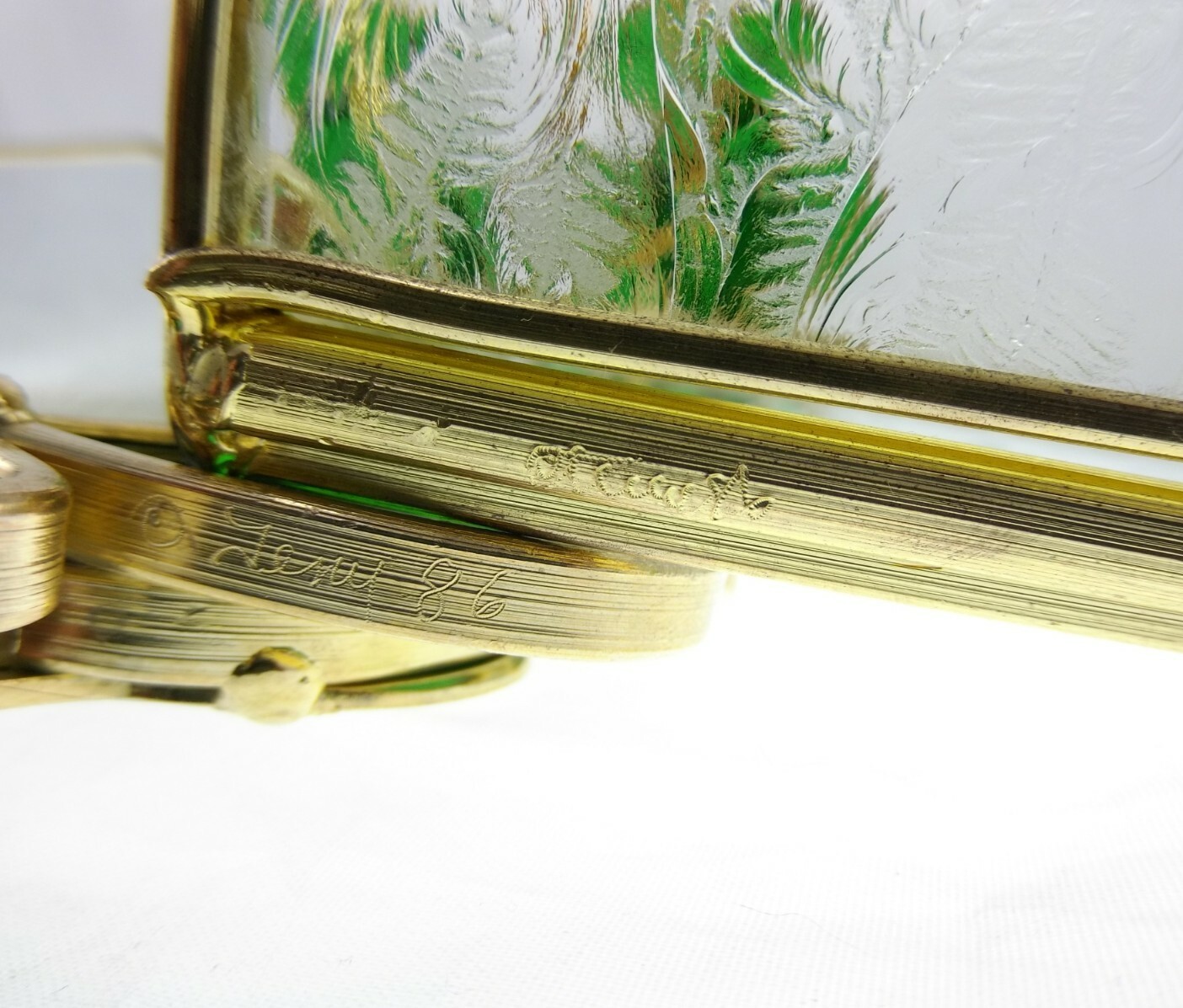 4pc Vintage Glass Brass Frog Desk Set Notepad Business Card Holder Letter Opener