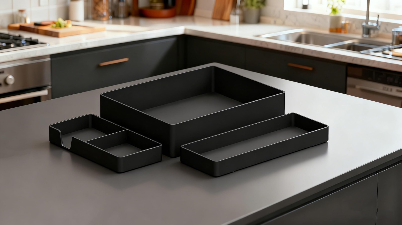 Amazon Basics Rectangular Plastic Desk Organizer Bundle, 3 Pieces with Black