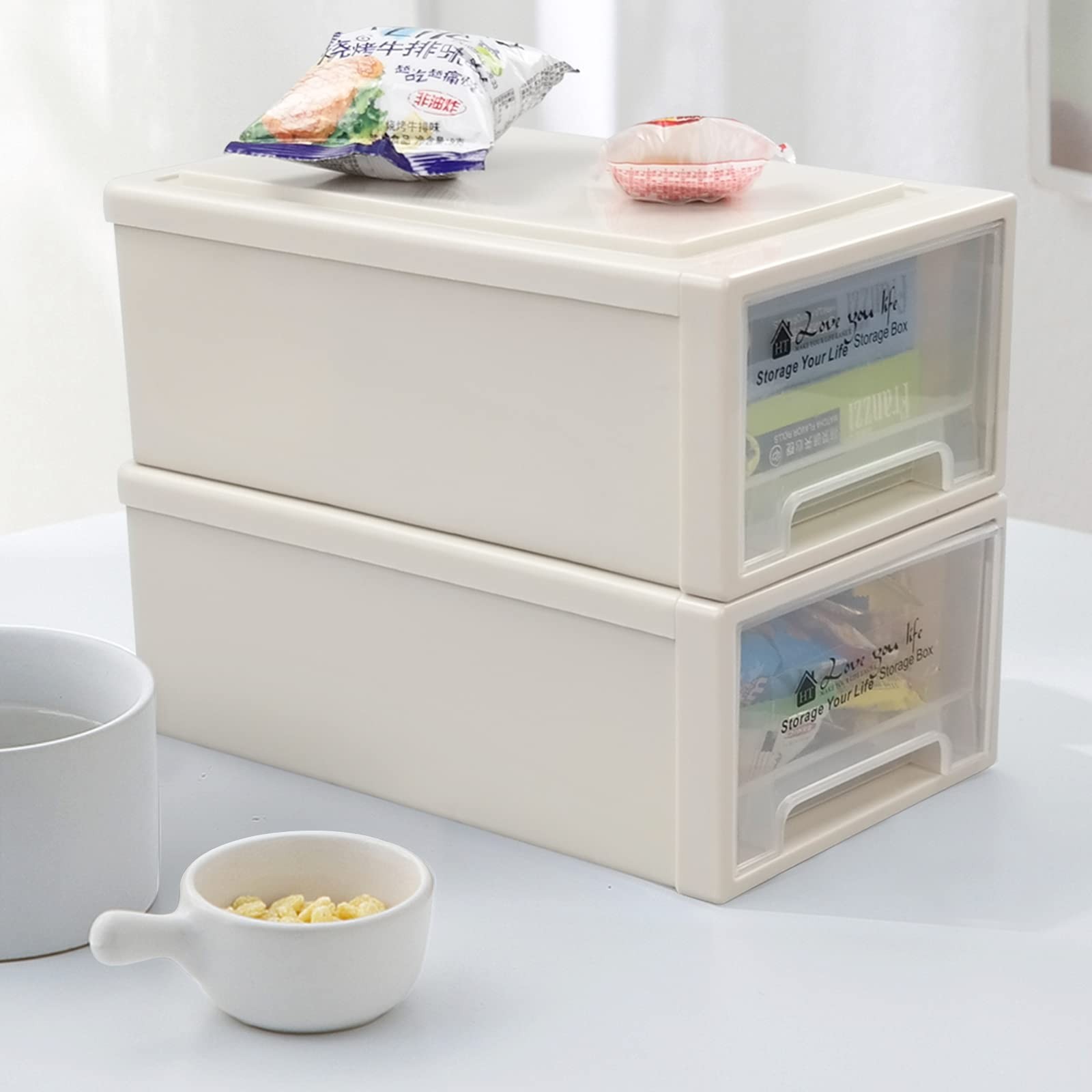 Compact Plastic Stacking Storage Drawer Unit Stackable Organizer Bins 3 PCS