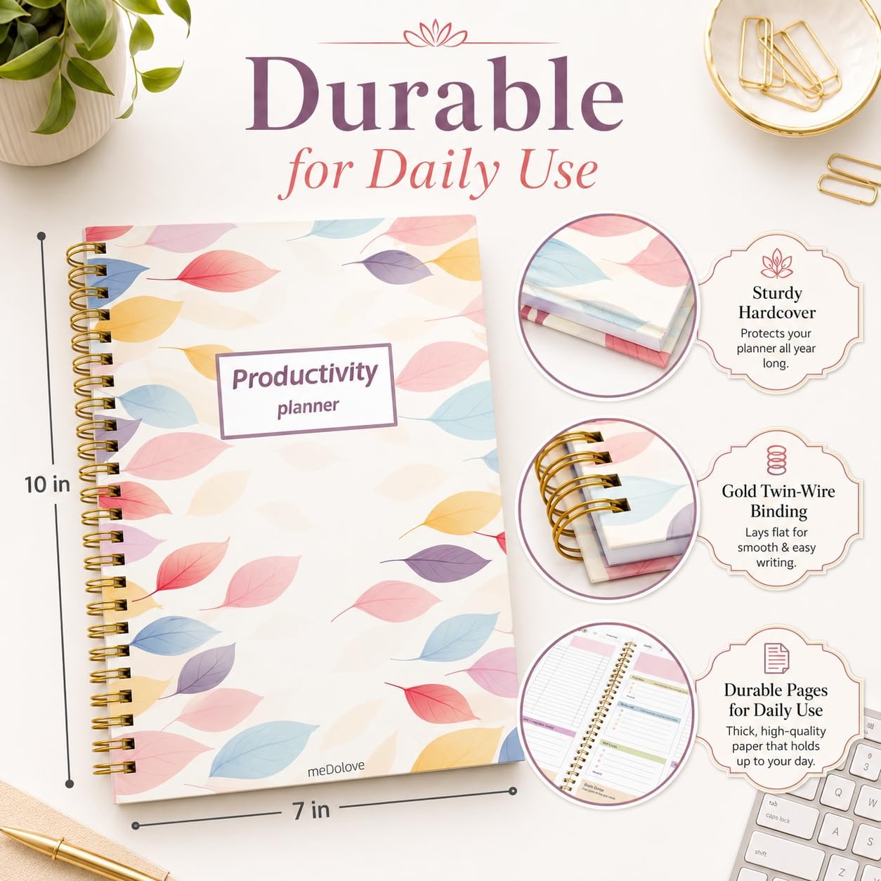 ADHD Planner for Women，Daily Productivity 7 X 10 inches, Colorful Leaves
