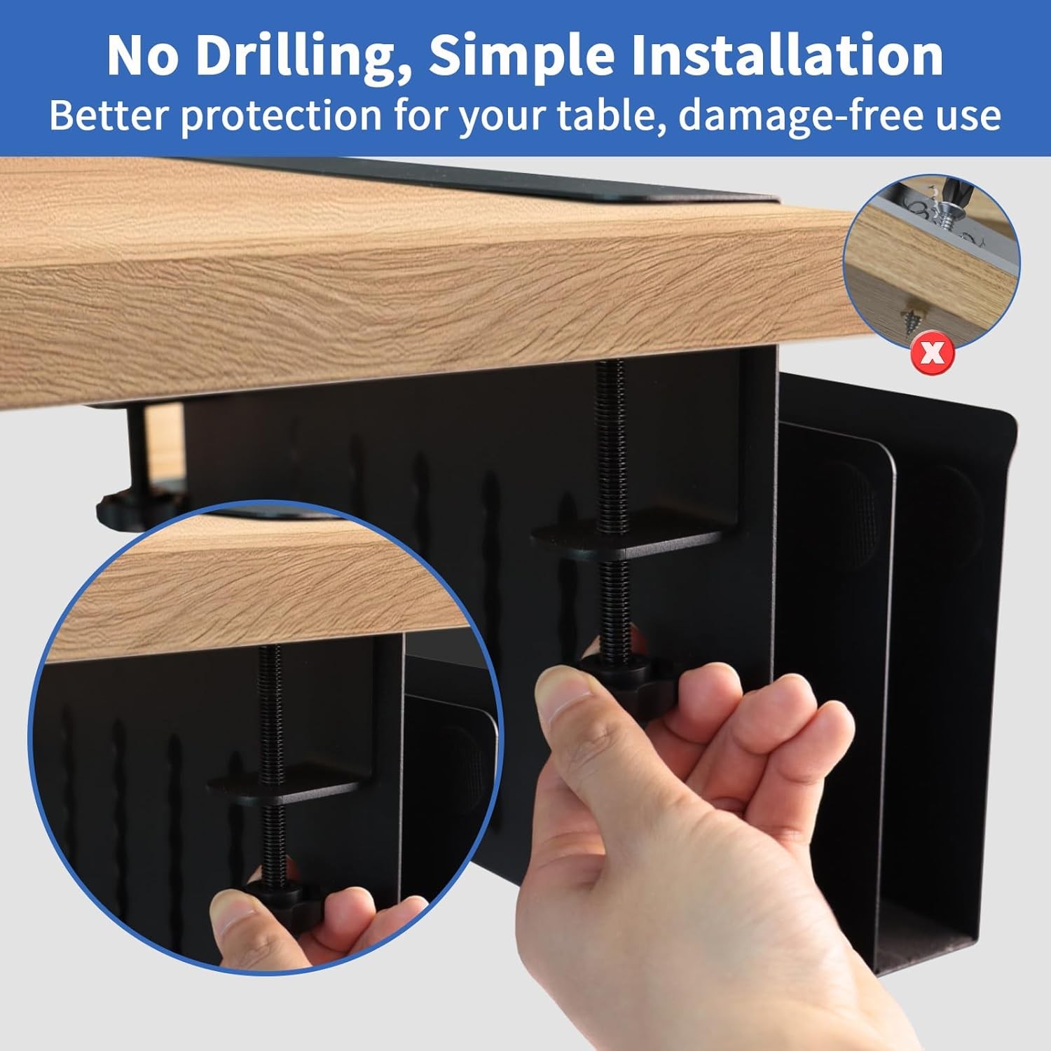 Desk Side Storage 2 Tier Steel Hanging Organizer No Drill Side Desk Organizer