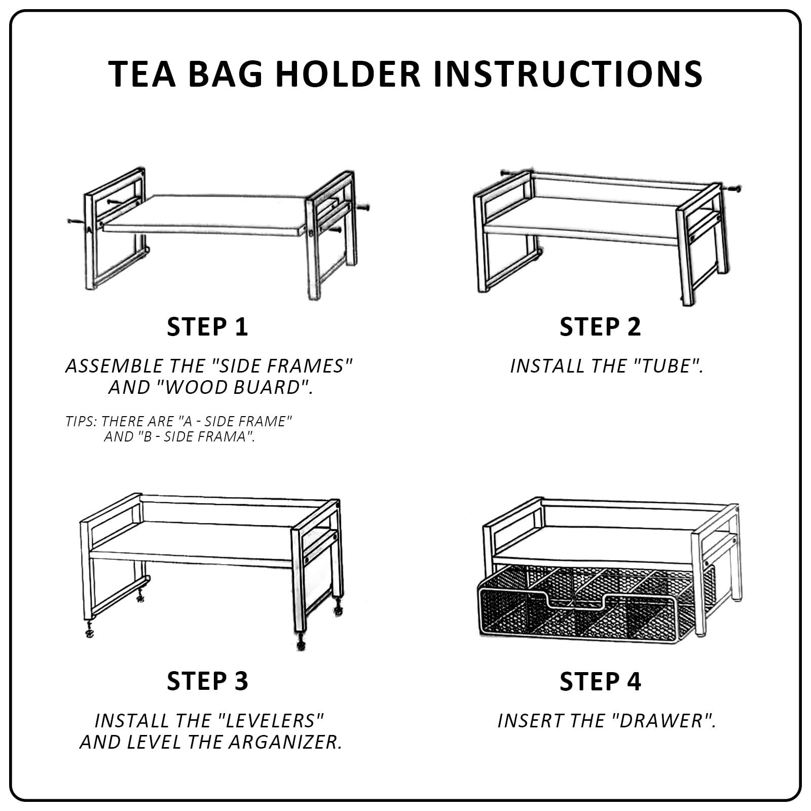 Tea Bag Organizer, Organizers and Storage with Drawer, Medium, Brown