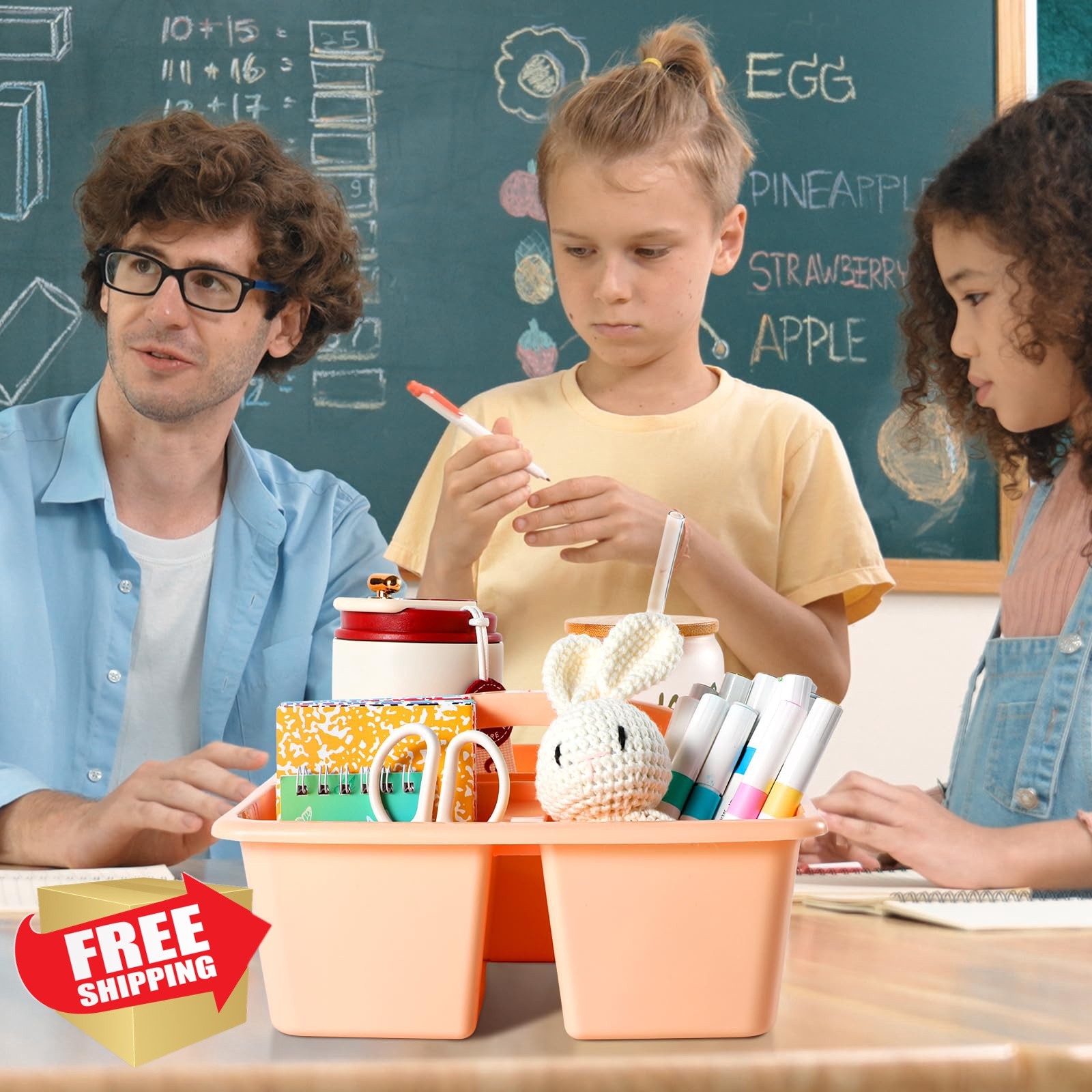 6 Pack 3 Compartment Small Caddy Plastic Classroom Organizer with Handle Port…