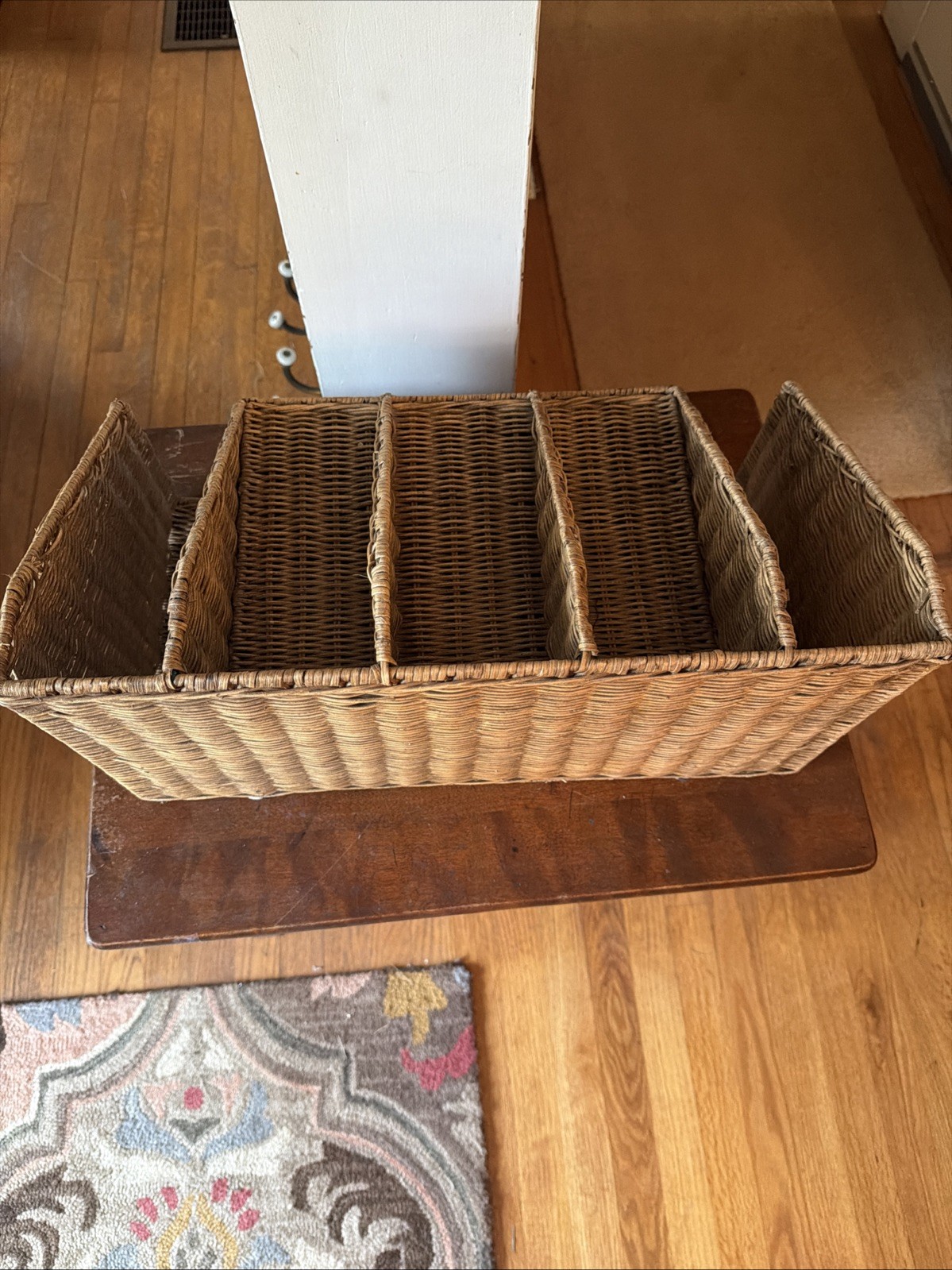 Vintage Wicker Rattan Tabletop Desk Mail Letter Stationery Organizer Drawers