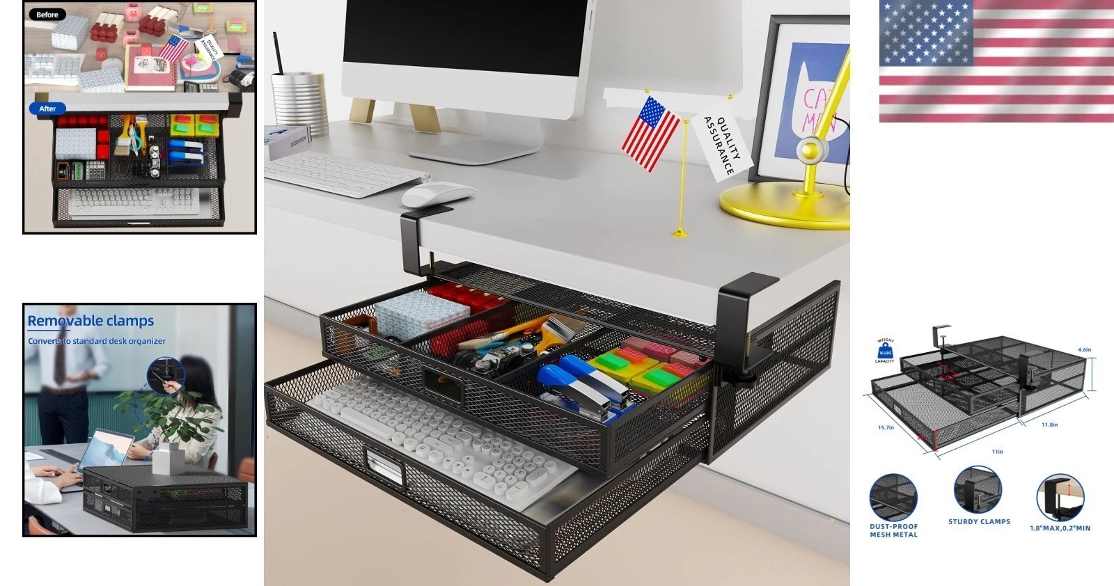 Extra Large Under Desk Drawer Organizer – 2 Compartment Sliding Storage Solution