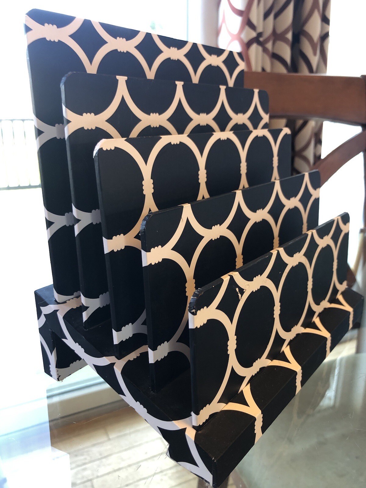 Desk Top Black & White Geometric Patterned Letter File Organizer