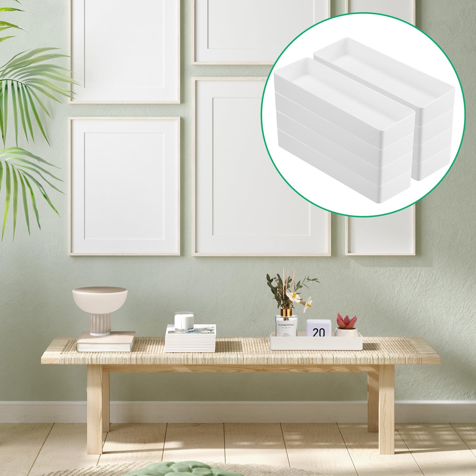 Teling 8 Pcs Plastic Desk Drawer Organizer Rectangular 9.45 x 2.95 x White