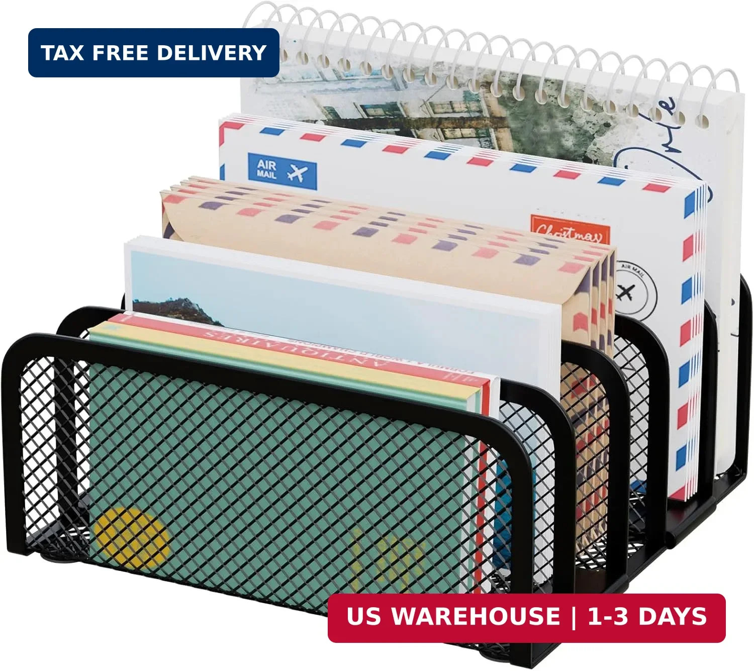 Mail Organizer Countertop, Metal File Holder with 5-Slot, Small Desk File Organi