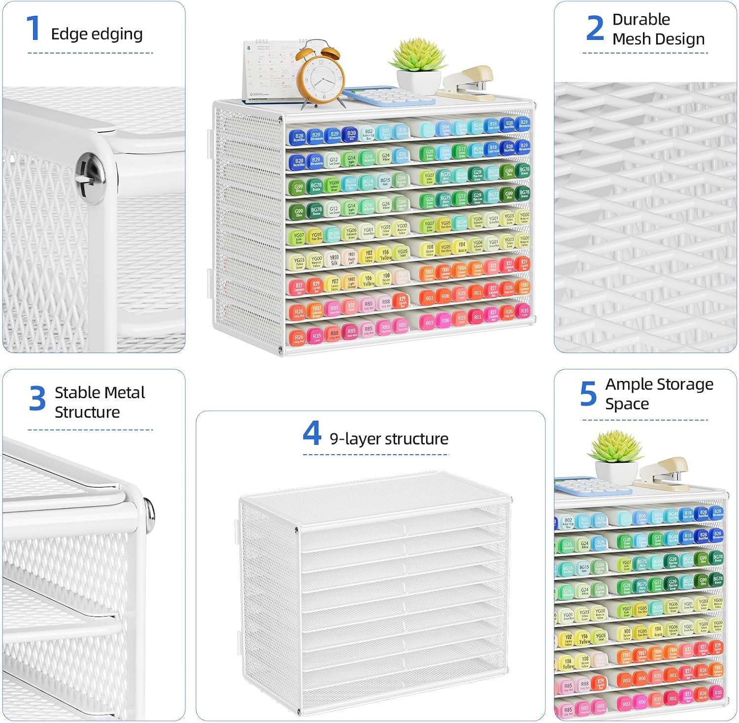 Mesh Marker Organizer, Metal Desktop Storage Rack for 126 Markers, Pens, Pencils