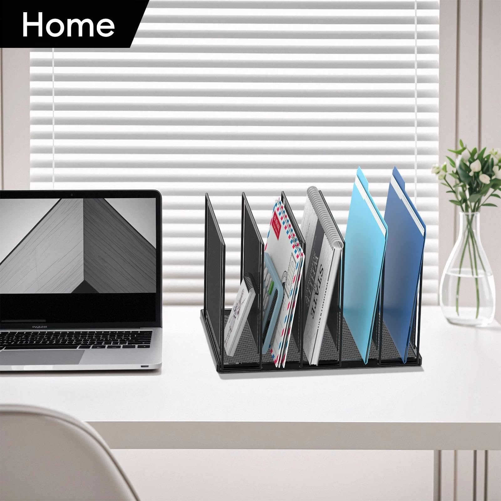 JMHUD File Organizer for Desk, 5-Section Vertical 1 Pack 5-Section, Black