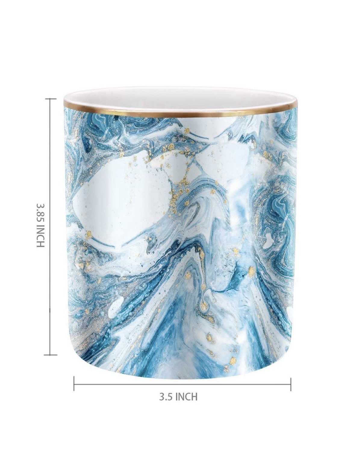 WAVEYU Marble Ceramic Desk Organizer Pen Holder Blue Gold
