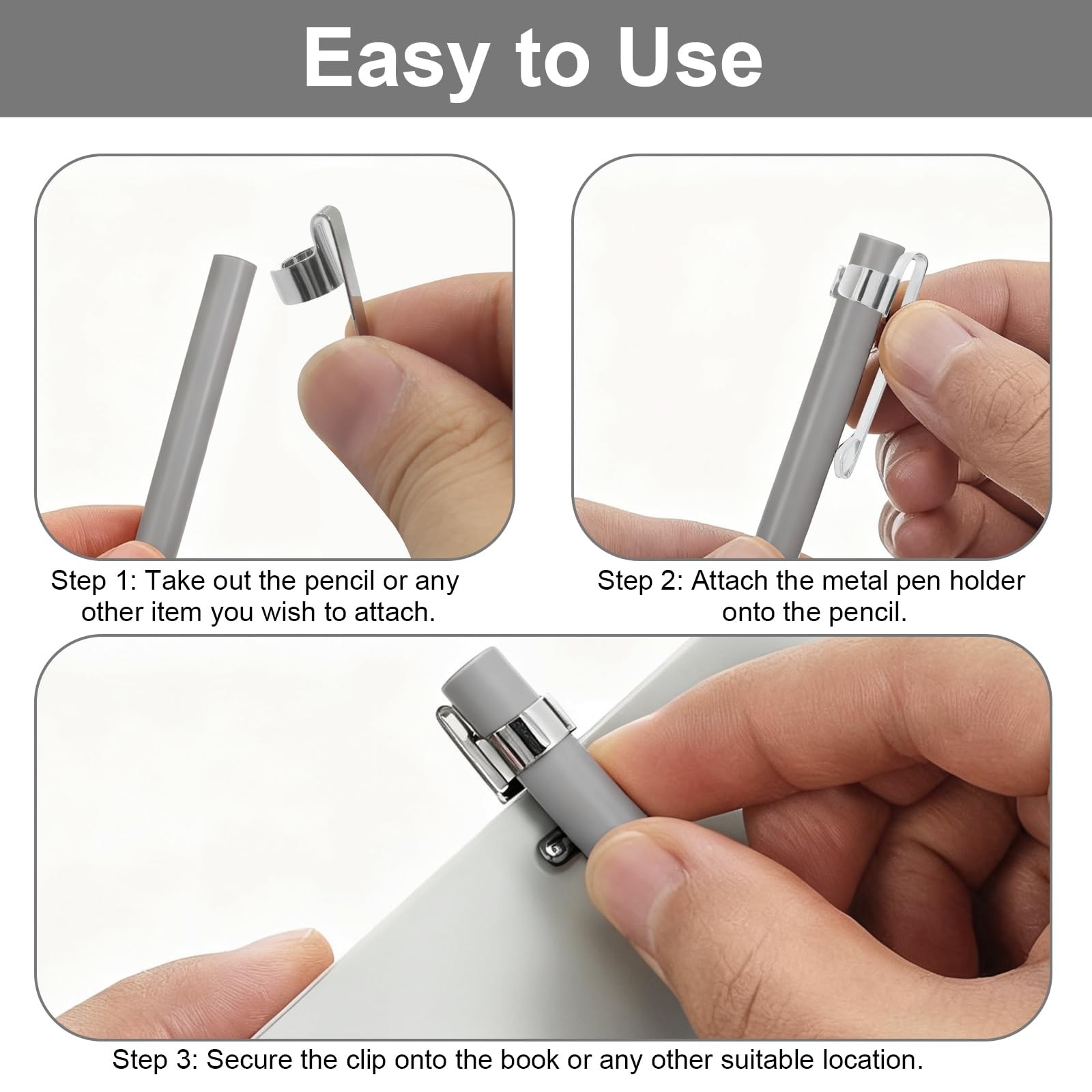 20Pcs Metal Pen Clips Snap In Pen Clips Slide On Pencil Holder Clip for Notebook