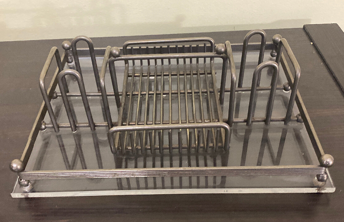 Vintage Metal & Acrylic office desk organizer caddy 11″ by 9″