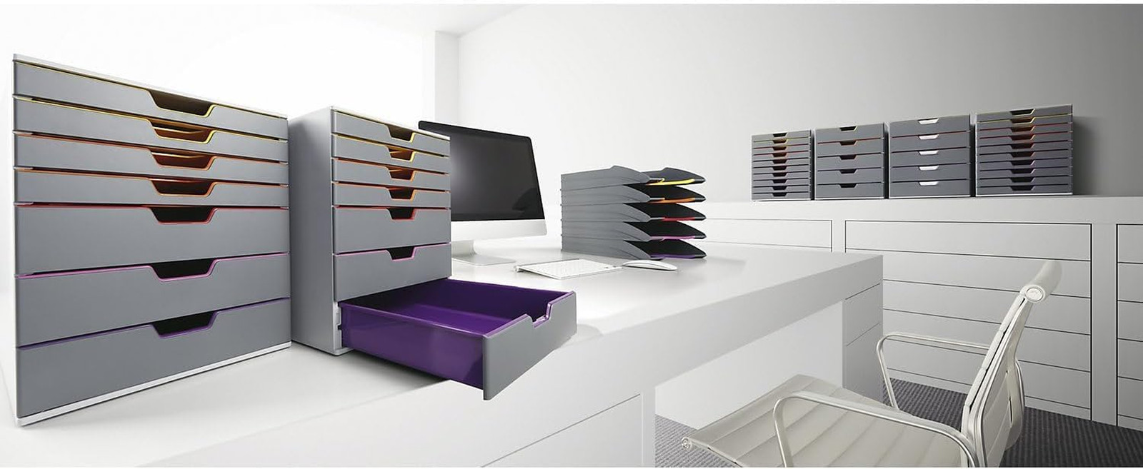 Varicolor 10 Drawer Unit – Gray Desktop Drawer Set with 10 Color Coded Draws – L