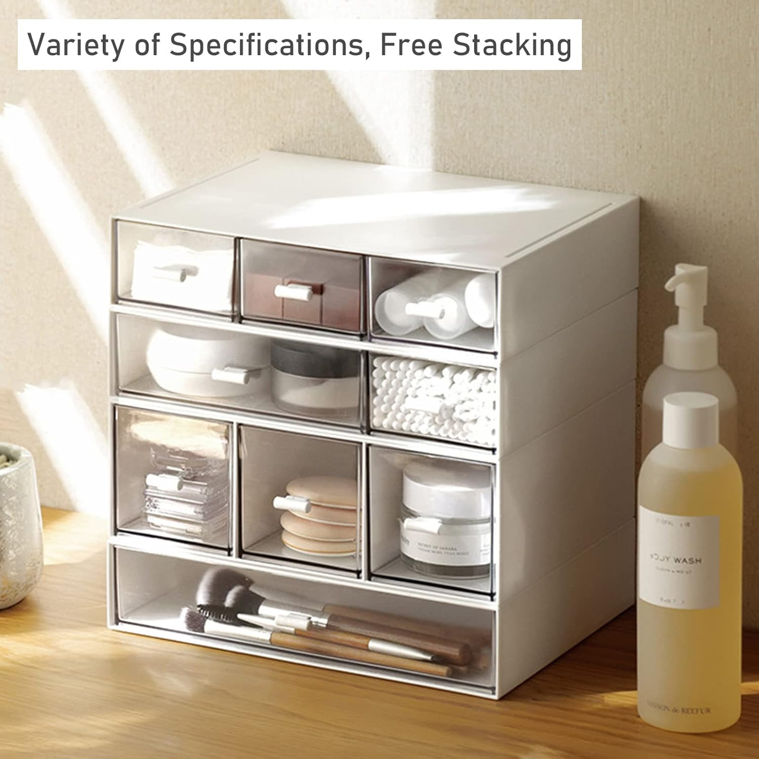 Desk Organizer with Drawers Stackable Storage Drawers, Plastic Compact Desk Stor