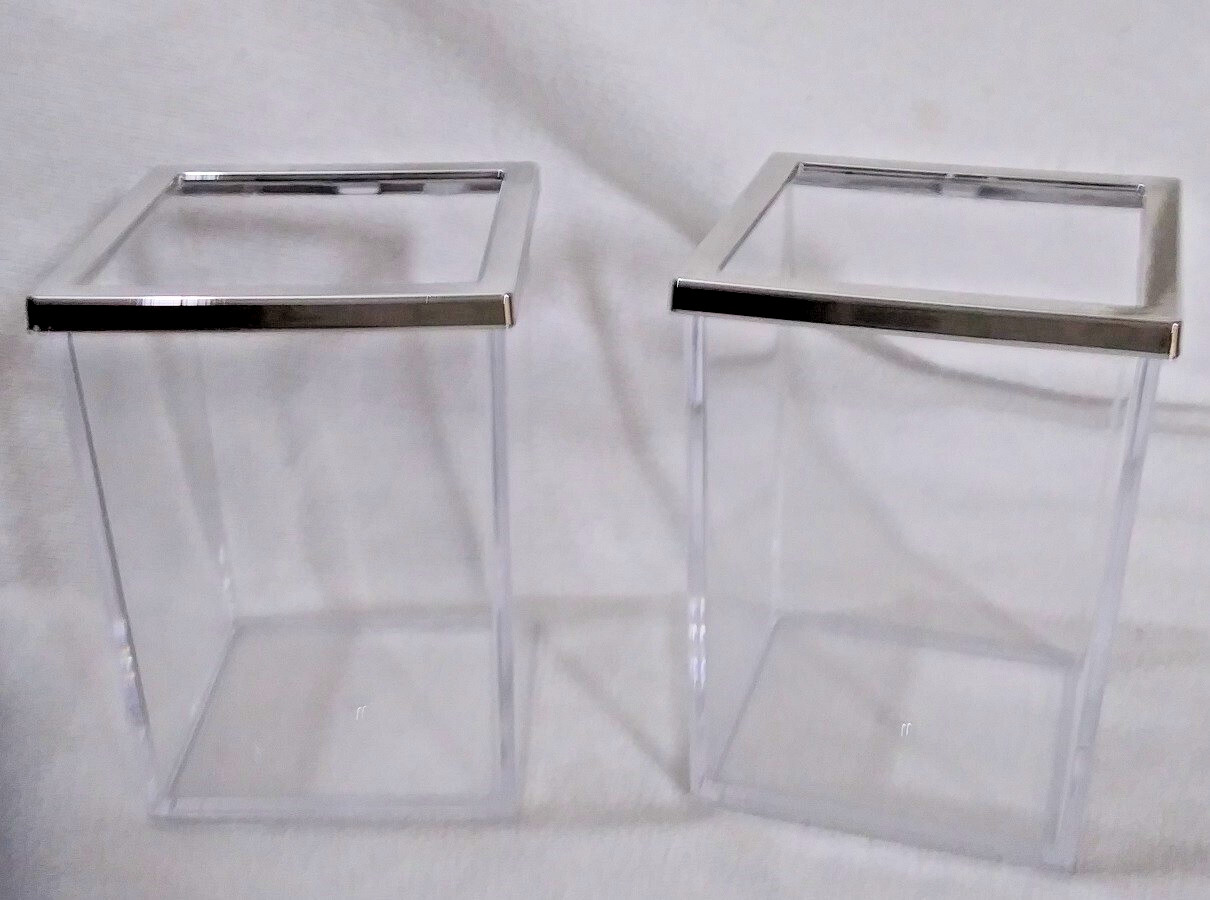 Square Acrylic Pen Holder Clear Pencil Organizer 2 Pack Silvertone Edge Office