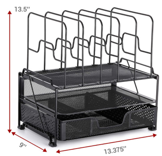 Simple Trending 2-Tray Mesh Desk File Organizer with Drawer Organizer and 6 Remo