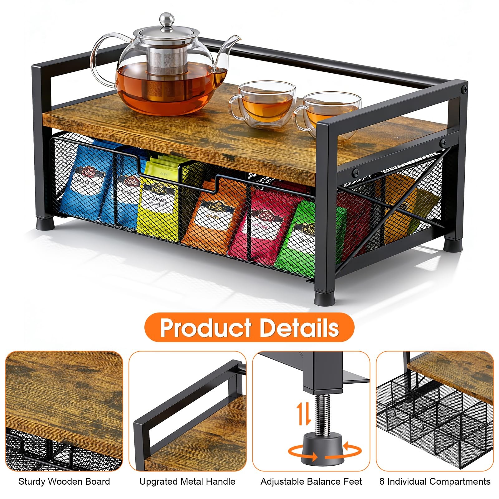 ZssHappy Tea Bag Organizer, Organizers and Storage with 8 Rustic Brown