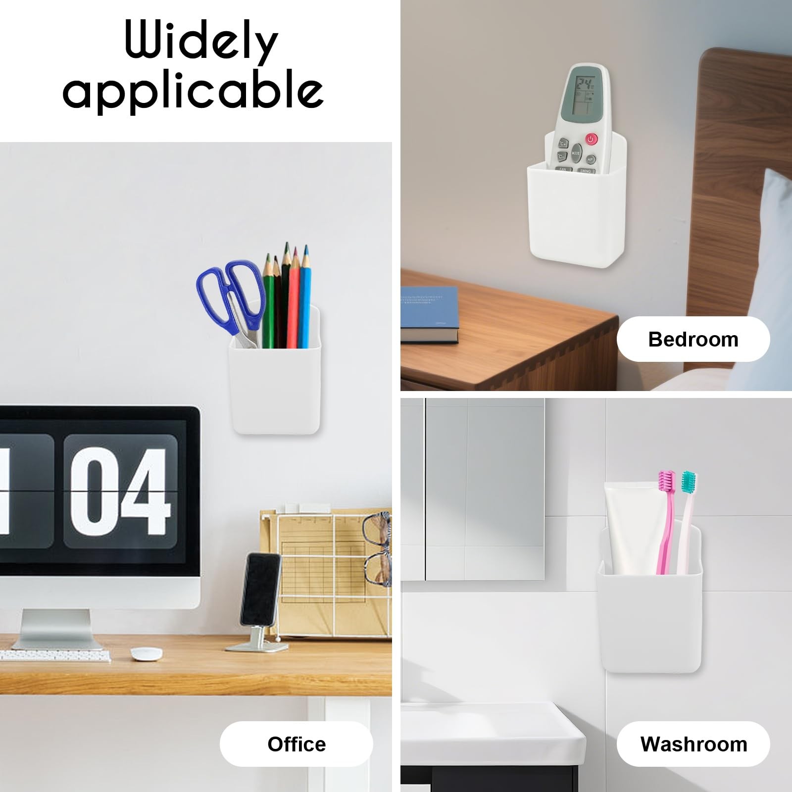 2 Pack White Remote Control Holder, Self adhesive Wall Mount Storage Box