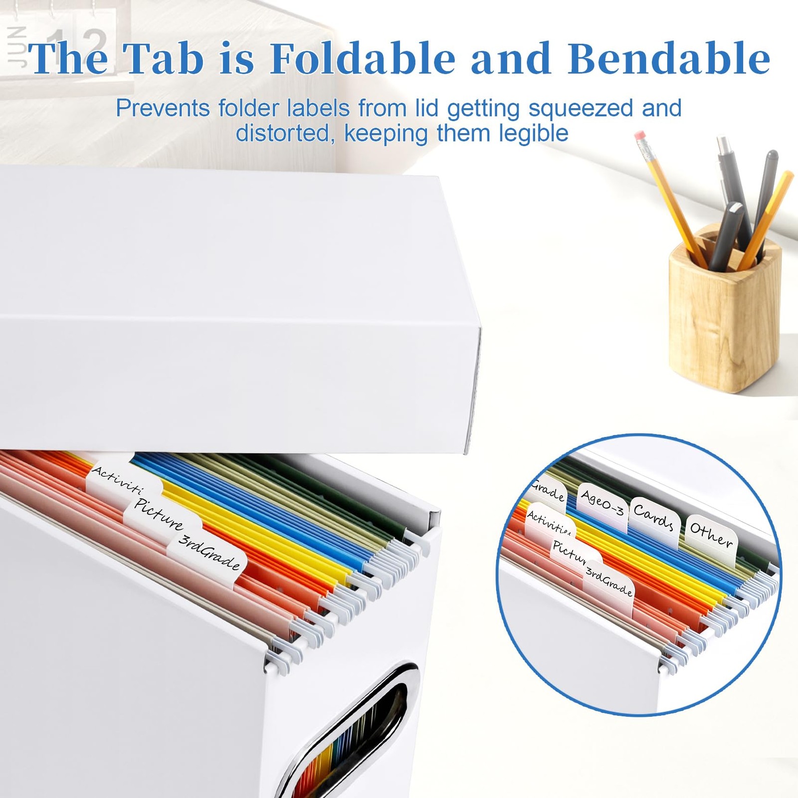 Naleyber File Organizer Box with Lid & Handle, Thickened 2 Pack, White