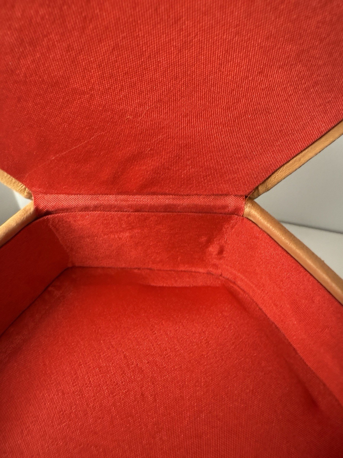 Vintage Faux Leather Hexagon Storage Jewelry Box Red Felt Texas Coyote Handmade