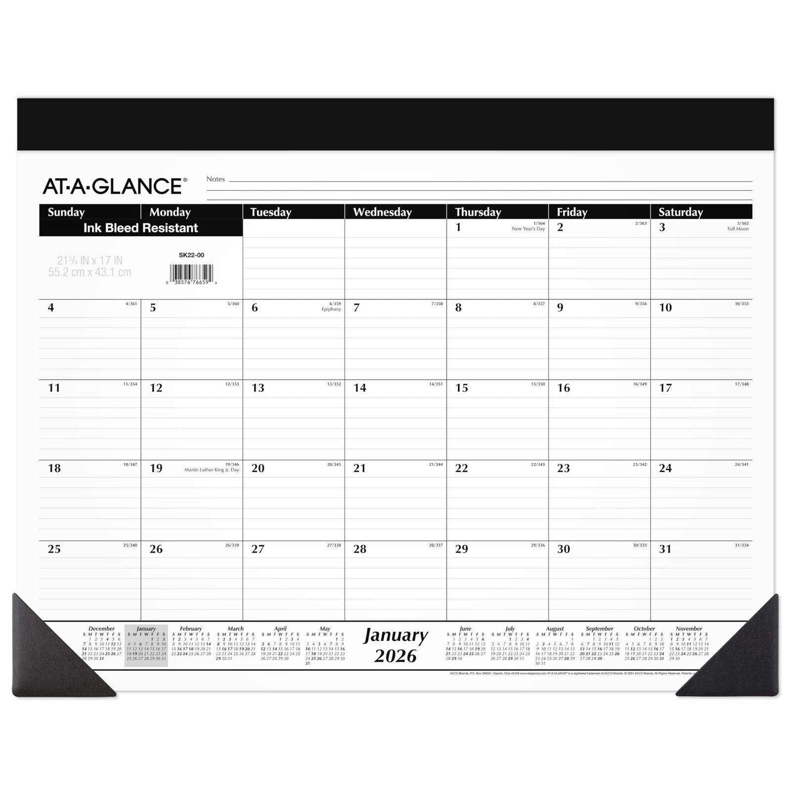 AT-A-GLANCE 2026 Desk Calendar, Monthly, Pad, 21.75″W x 17″H, White