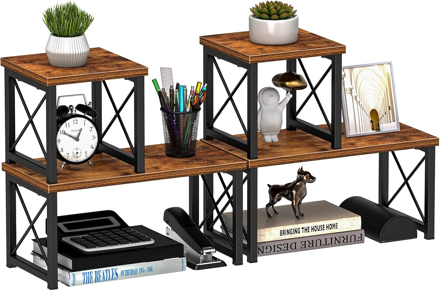 Honiter 2 Sets Desk Shelf, Desktop Organizer 2 7.6in-2 Pack, Brown
